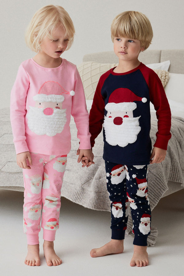 Navy Santa Christmas Boys Snuggle Cotton Pyjamas (9mths-12yrs)