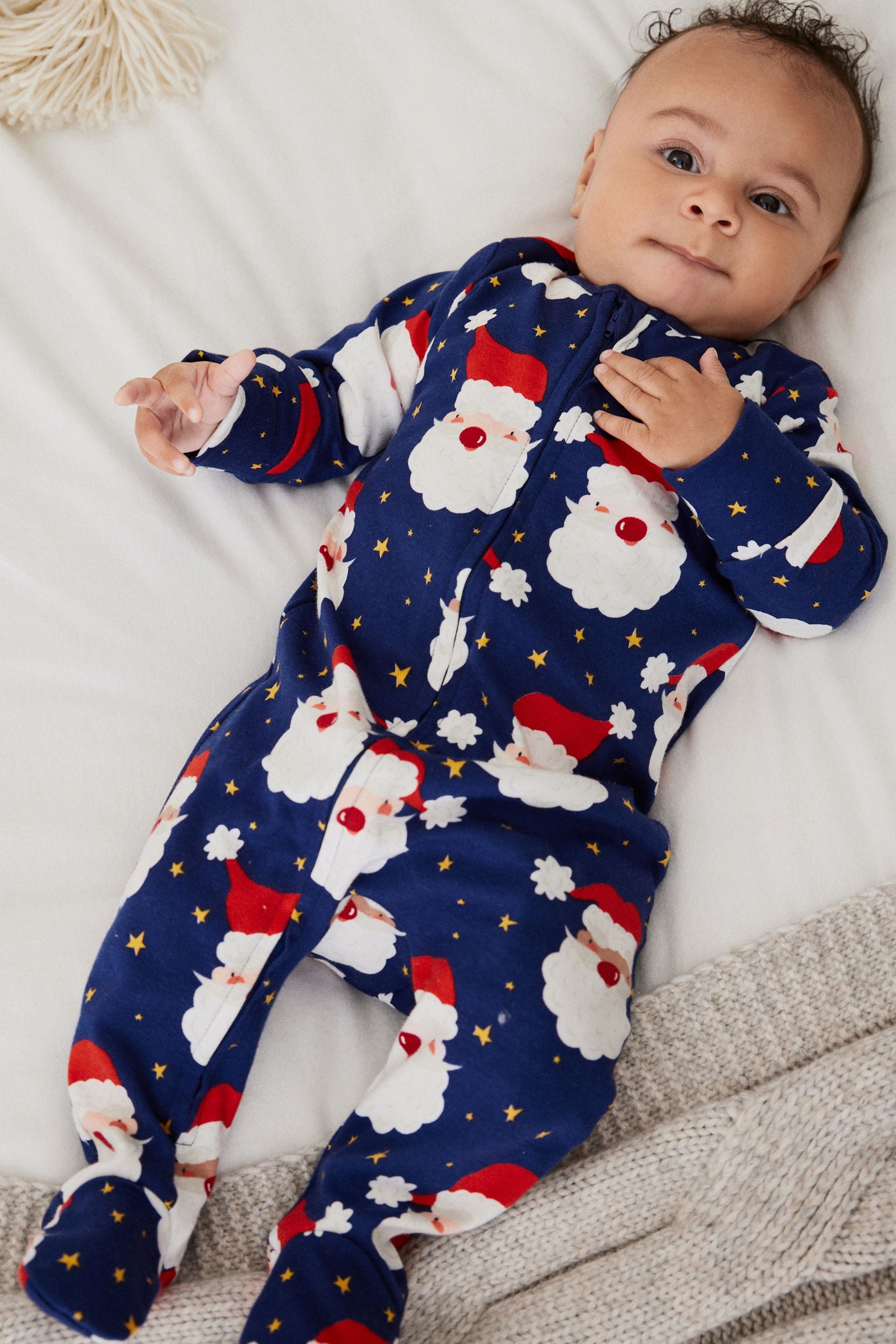 Navy Blue Christmas Baby Cotton Sleepsuit (0mths-2yrs)