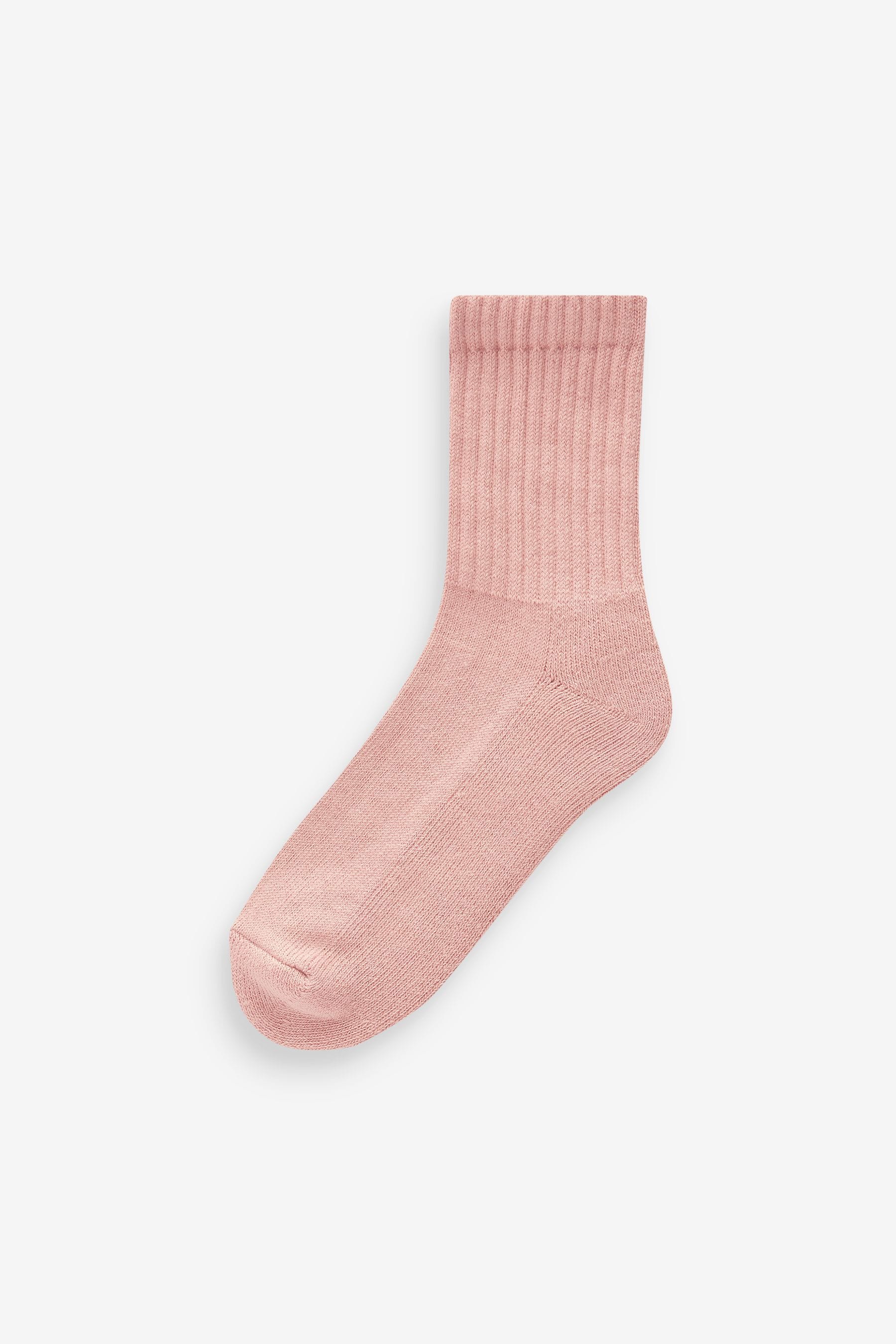 Grey/Pink/Khaki Green 4 Pack Cotton Rich Cushioned Footbed Ribbed Ankle Socks