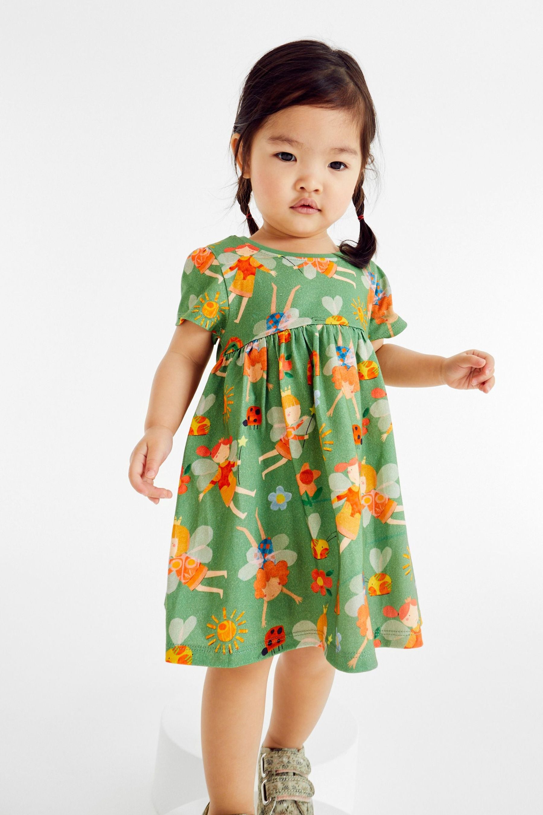 Green Fairy Character Short Sleeve Jersey Dress (3mths-7yrs)