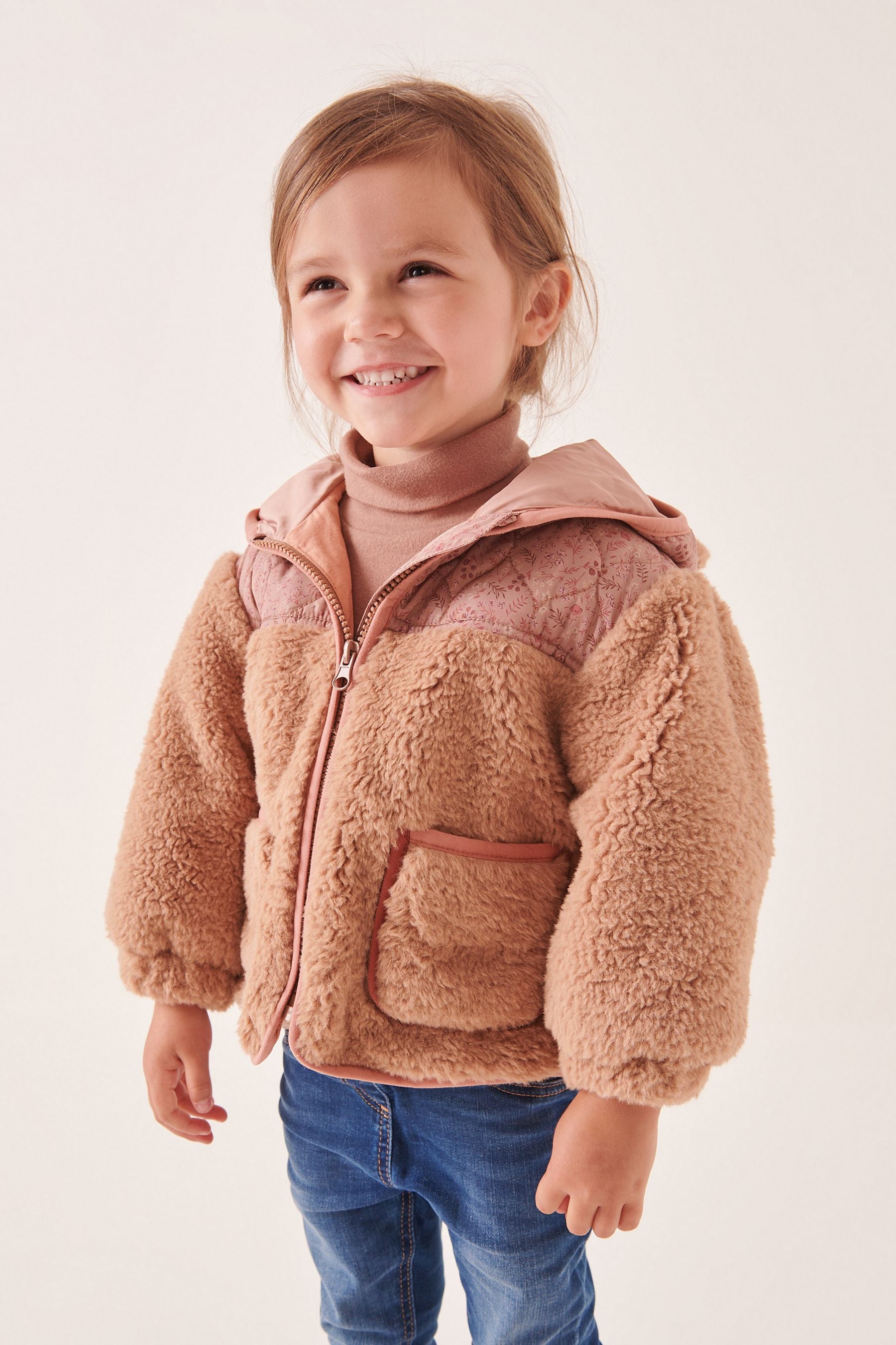 Camel Printed Nylon Teddy Borg Fleece Mix Jacket (12mths-7yrs)