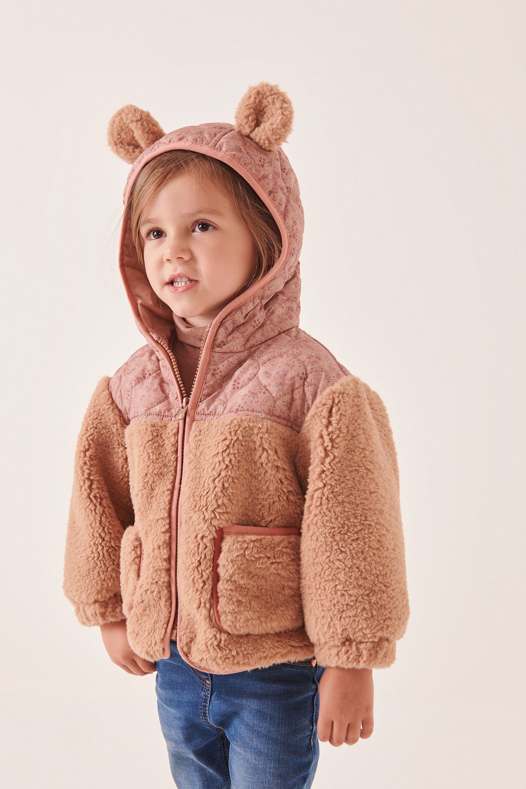 Camel Printed Nylon Teddy Borg Fleece Mix Jacket (12mths-7yrs)