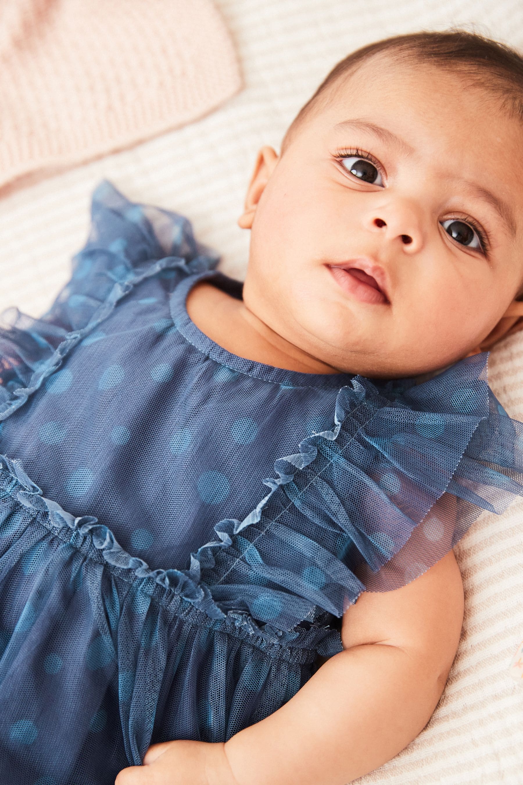 Blue Frill Sleeve Mesh Party Dress