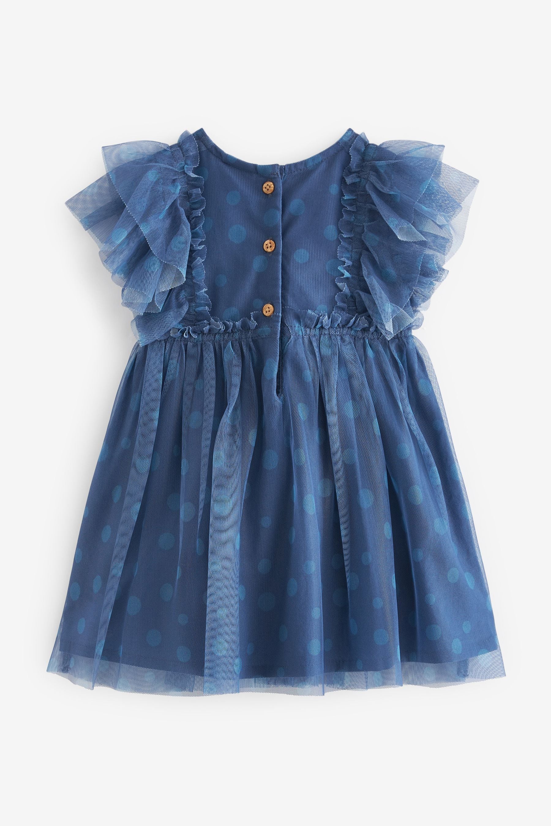 Blue Frill Sleeve Mesh Party Dress