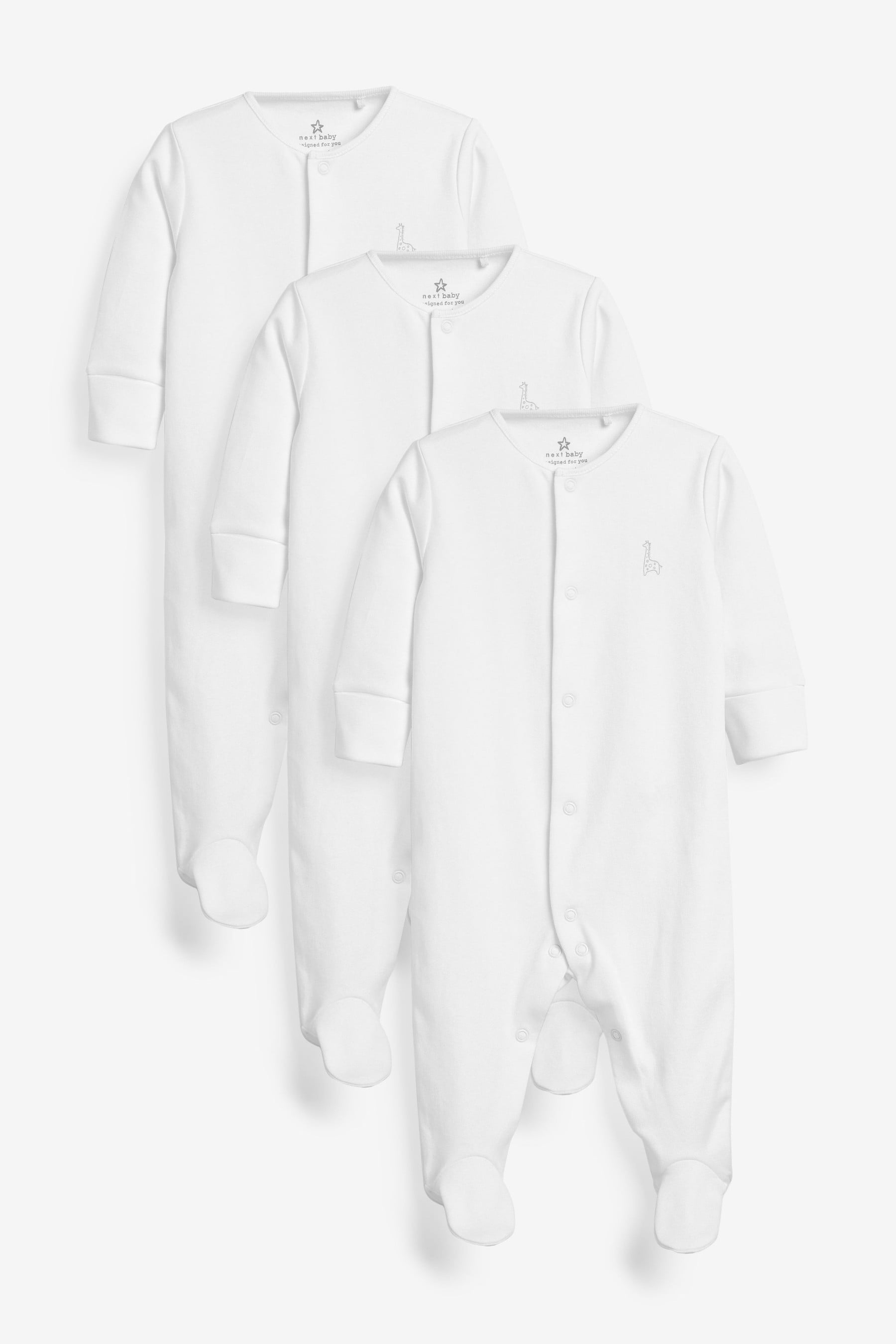 White Cotton Baby Sleepsuits (0-18mths)