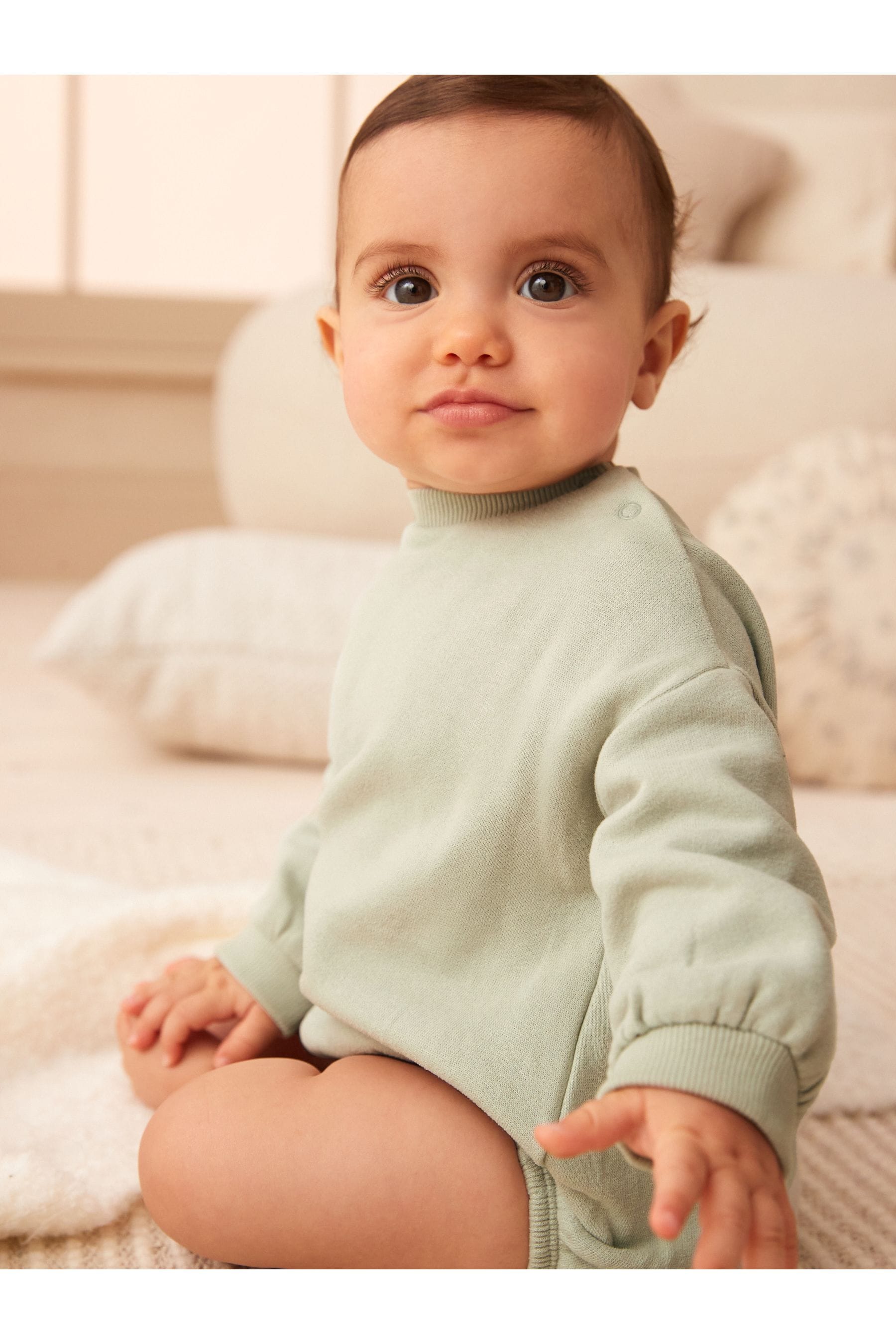 Mint Green Cosy Sweat Jersey Bubble Bum Baby Romper