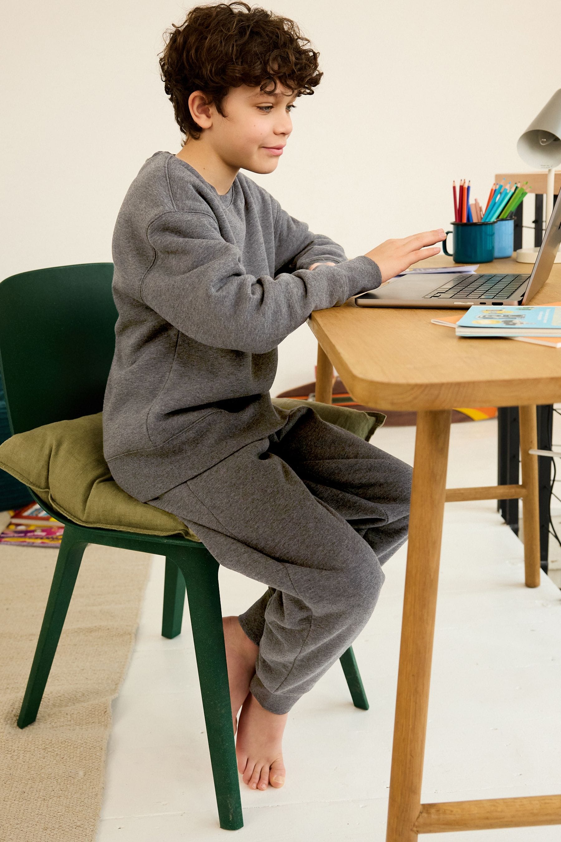 Charcoal Grey Cosy Fleece Borg Lined Lounge Set (3-16yrs) (3-16yrs)