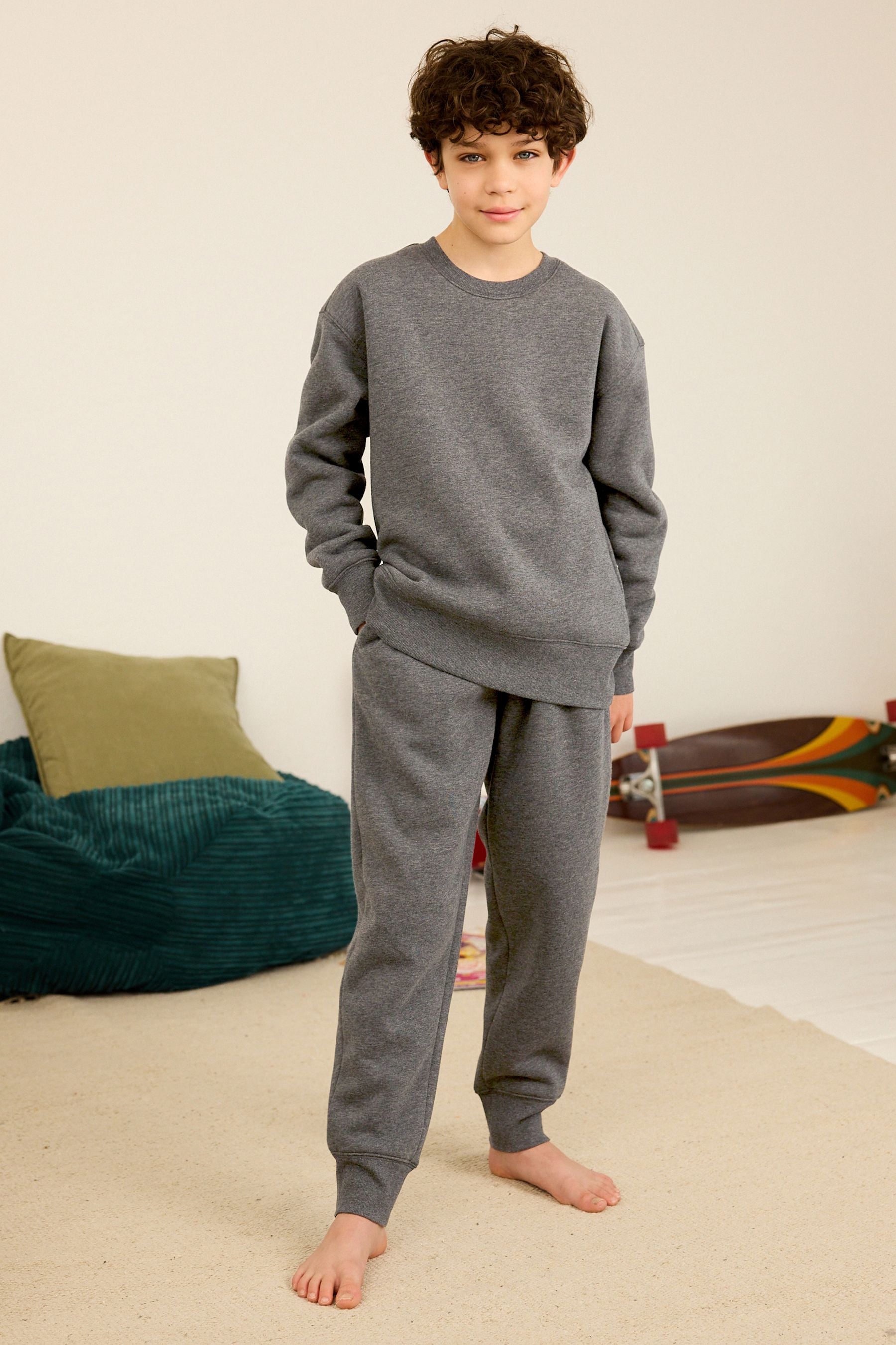 Charcoal Grey Cosy Fleece Borg Lined Lounge Set (3-16yrs) (3-16yrs)