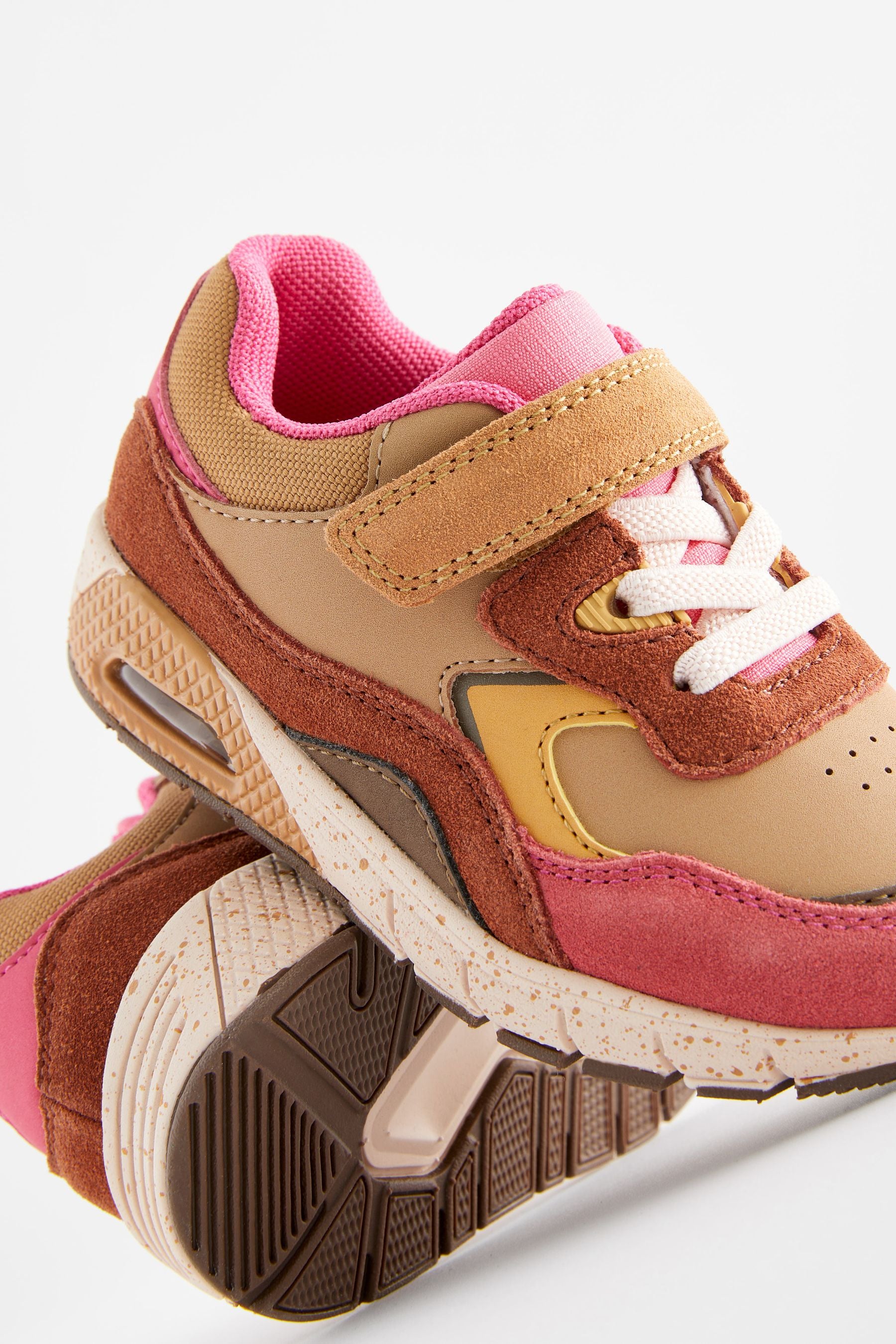 Pink & Brown Elastic Lace Chunky Trainers