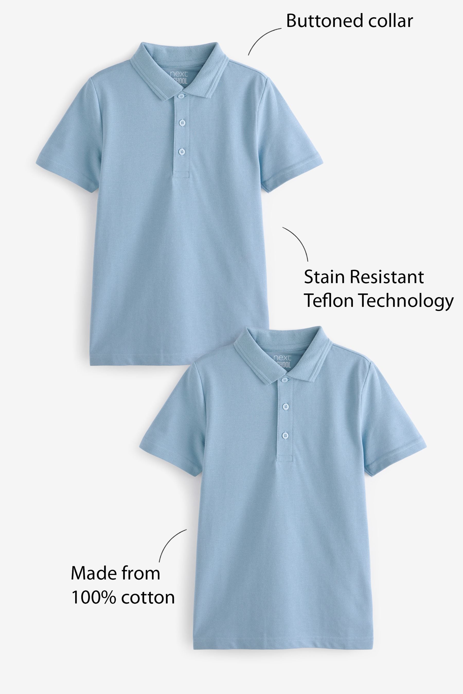 Blue Cotton School Short Sleeve Polo Shirts (3-16yrs)