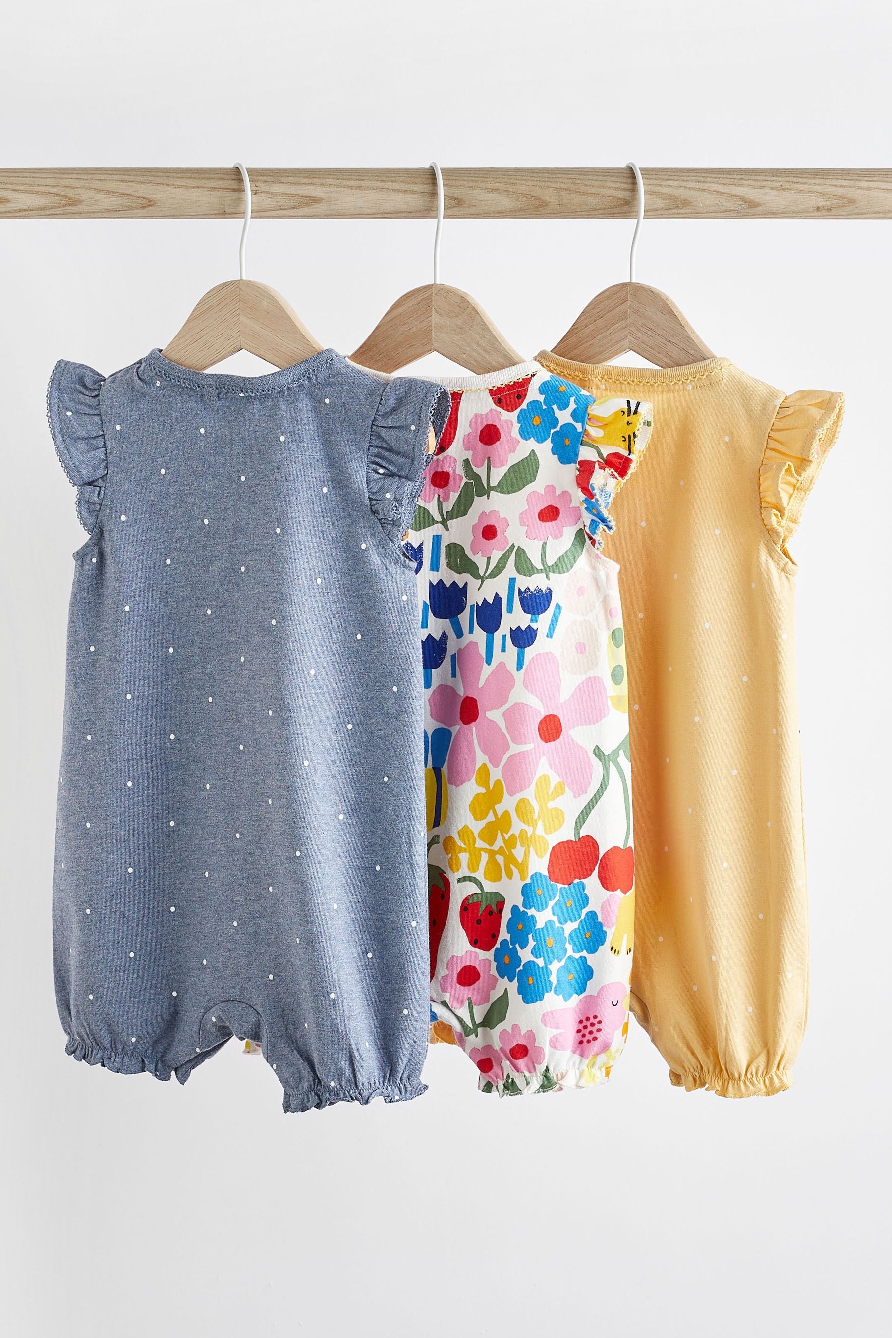 Blue/ Yellow Character Baby Rompers 3 Pack