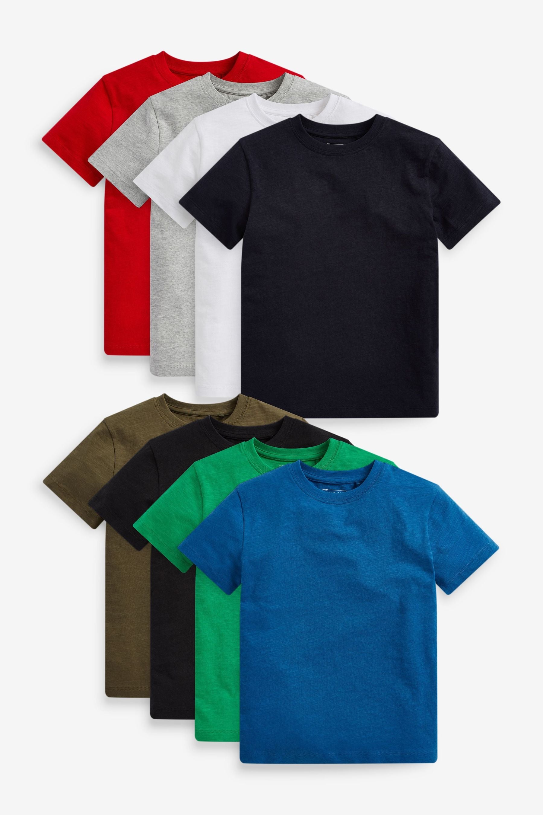 Red/Black/Grey/White/Blue/Green 8 Pack Short Sleeve T-Shirts (3-16yrs)