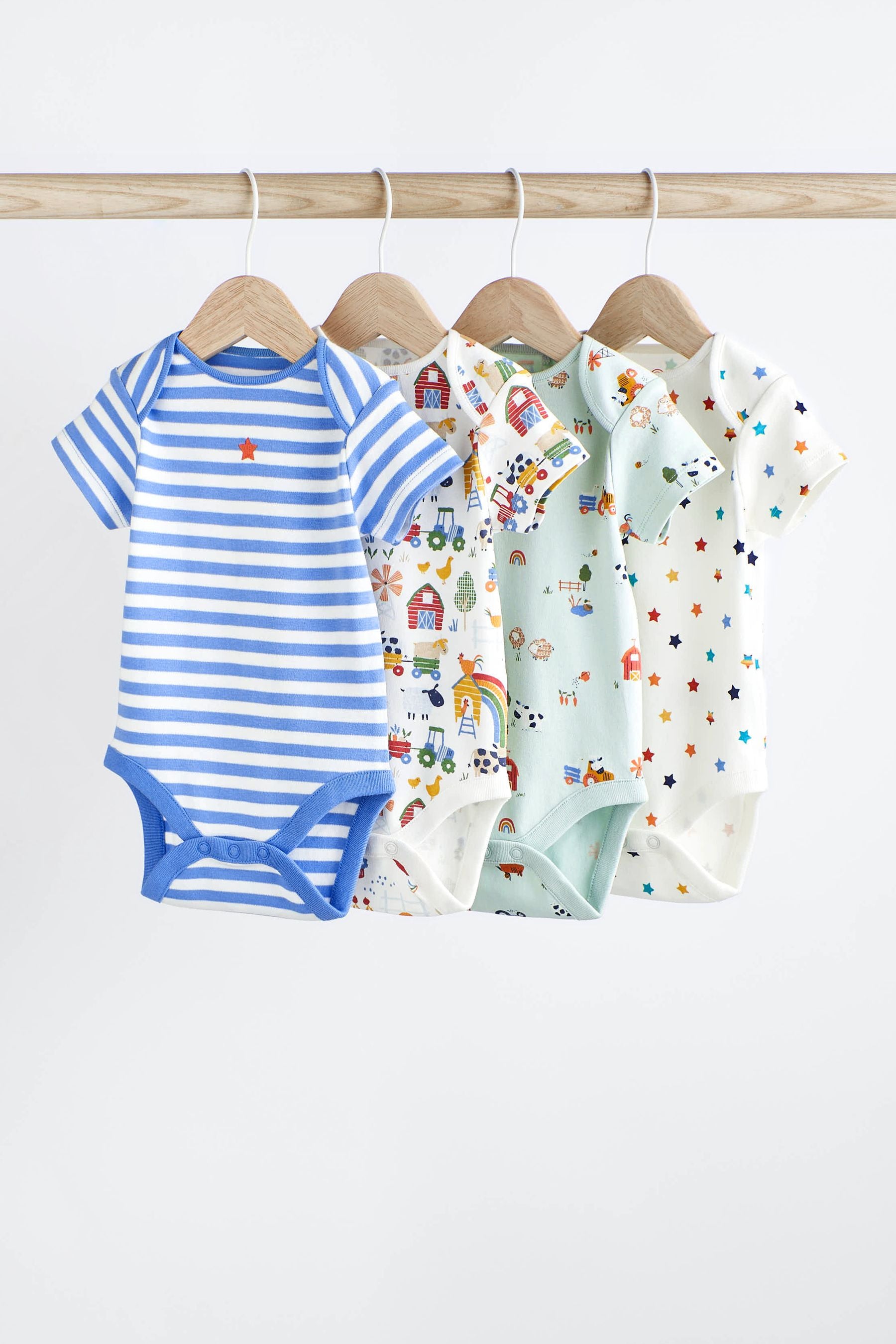 Multi Bright Baby Short Sleeve Bodysuits 4 Pack