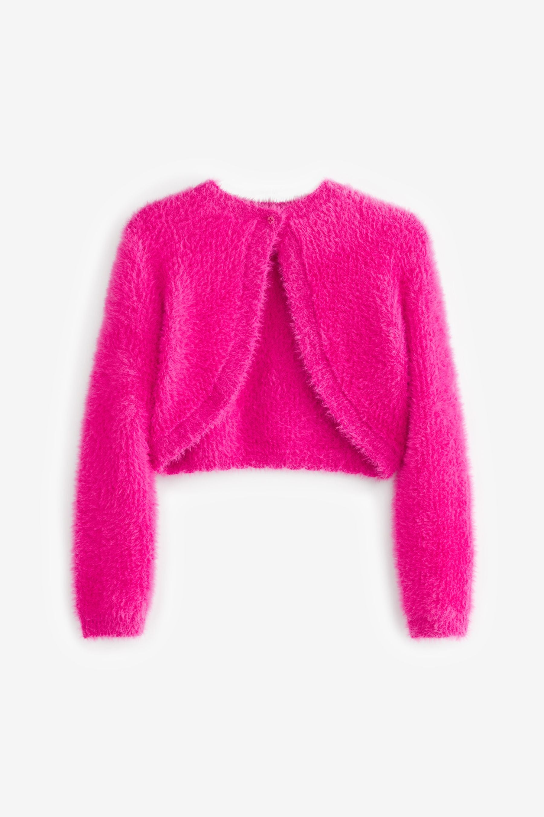 Bright Pink Fluffy Shrug Cardigan (12mths-16yrs)