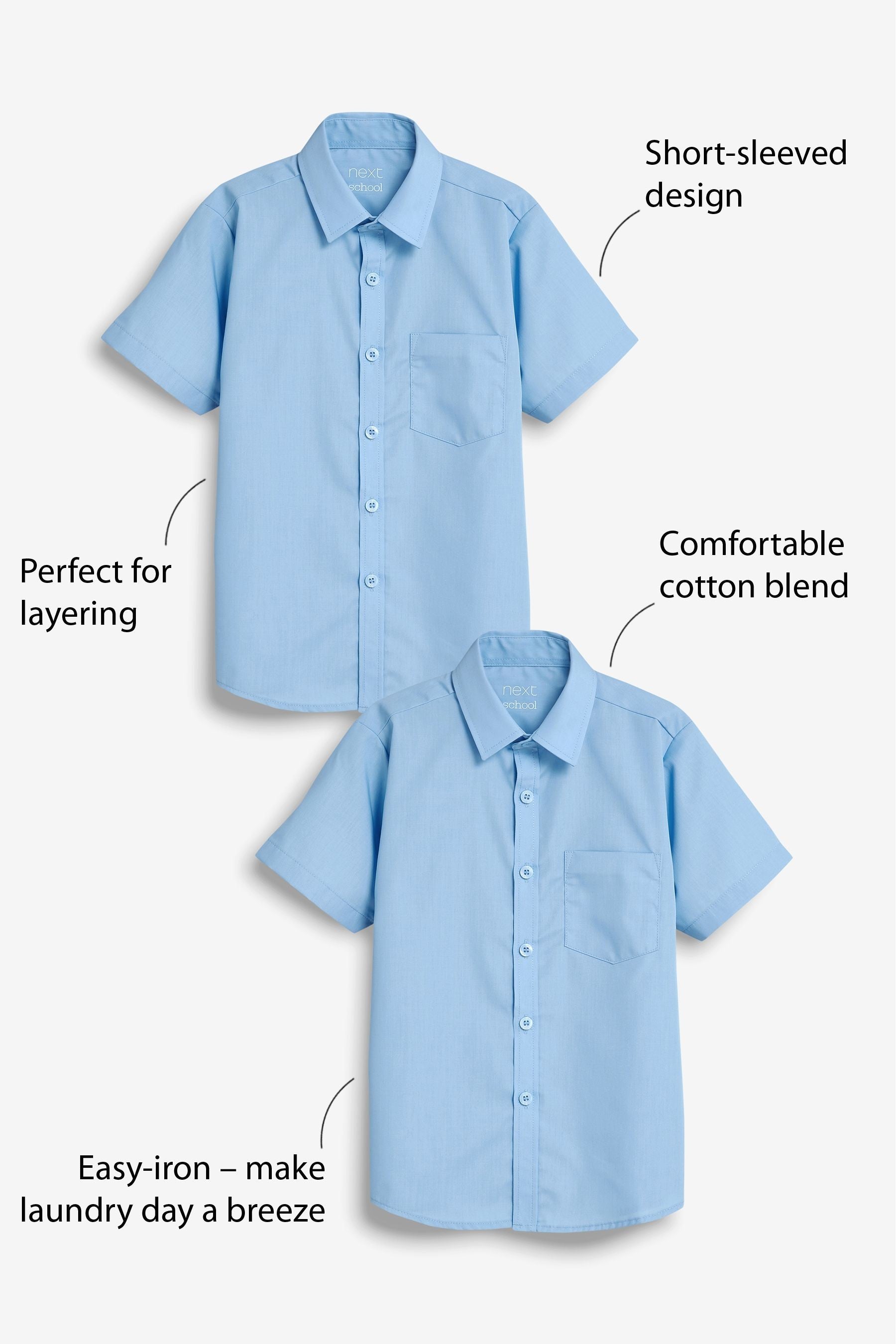 Blue 2 Pack Short Sleeve School Shirts (3-17yrs)