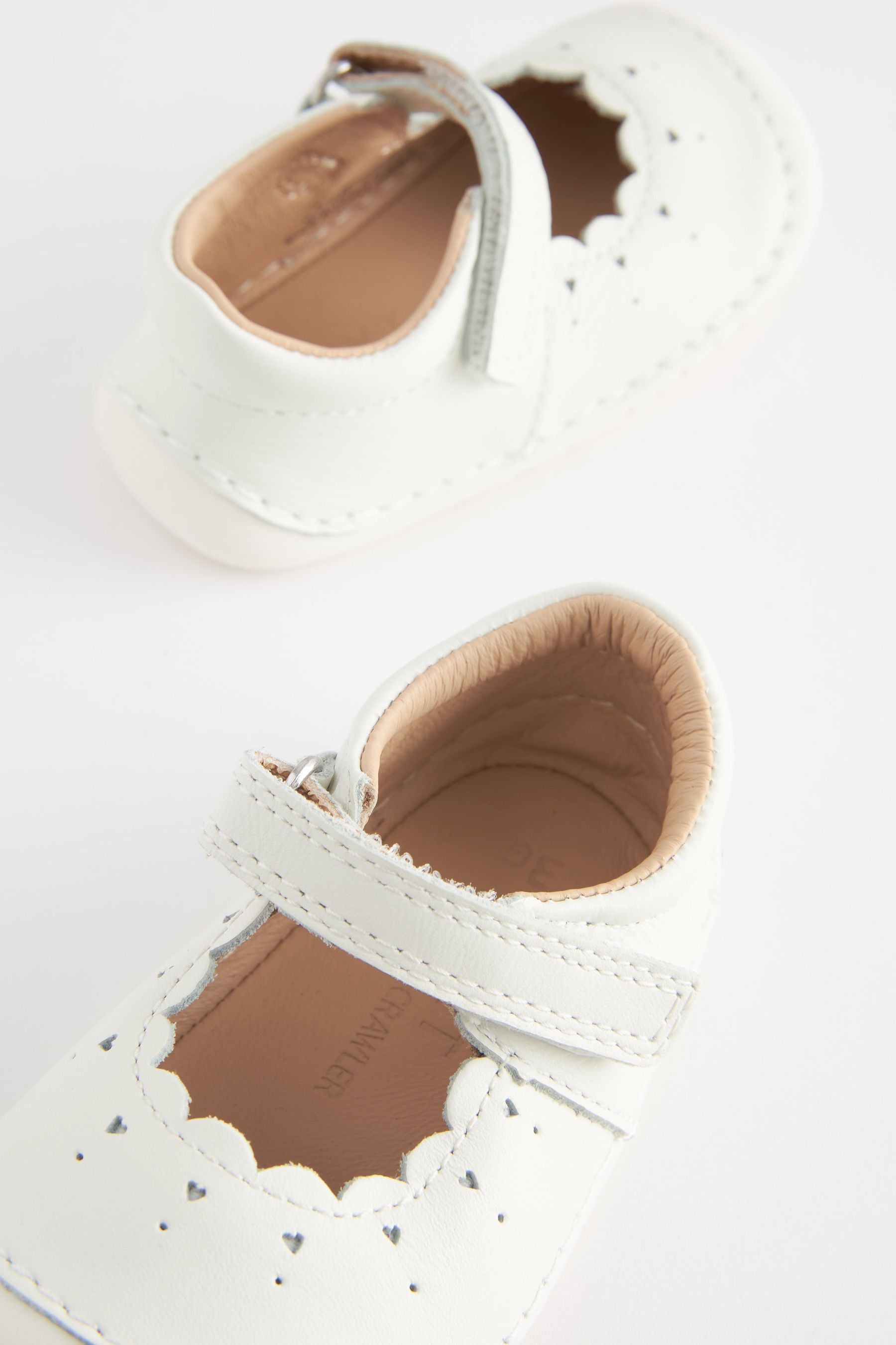 White Leather Crawler Mary Jane Shoes