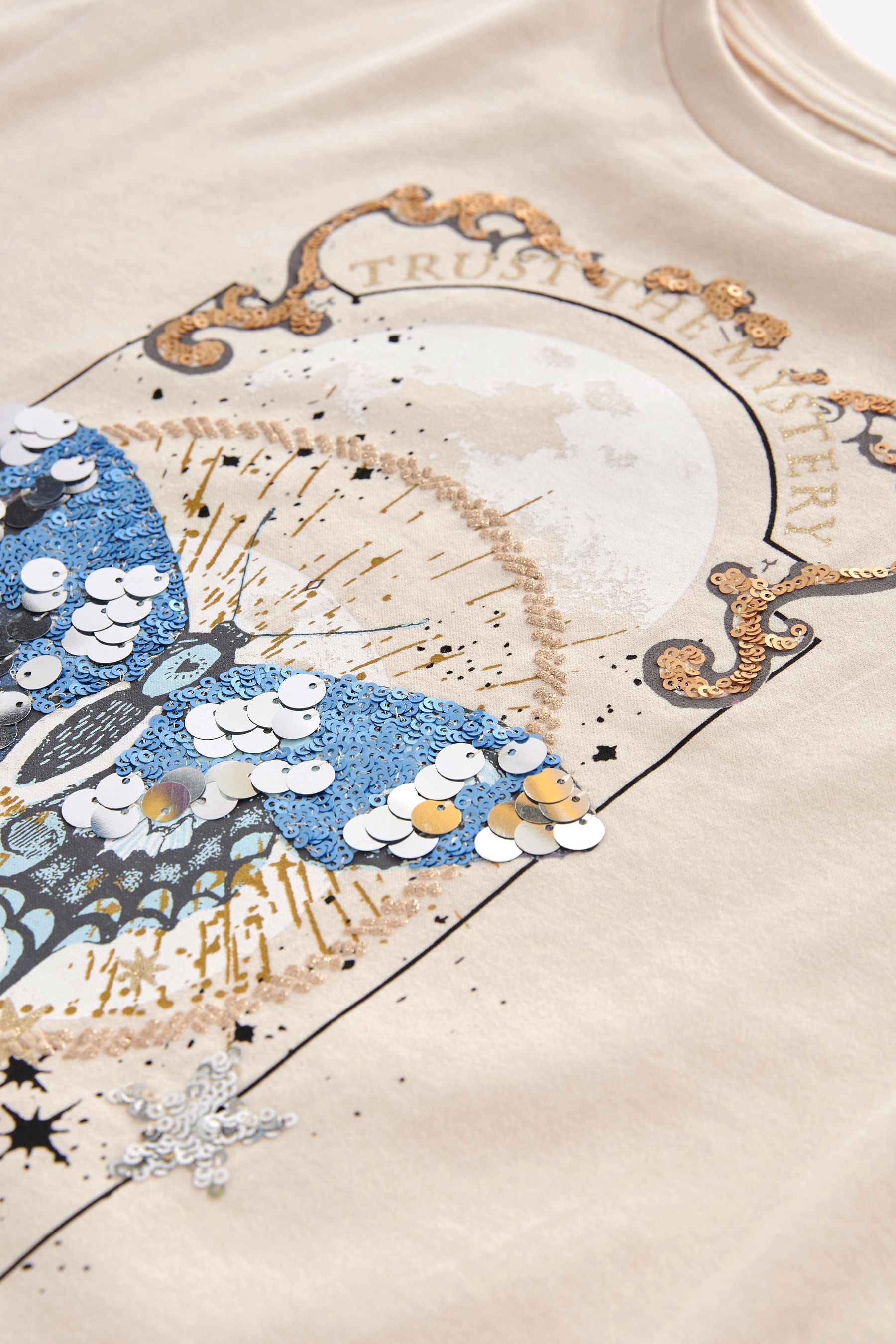 Neutral Sequin Butterfly Oversized T-Shirt (3-16yrs)