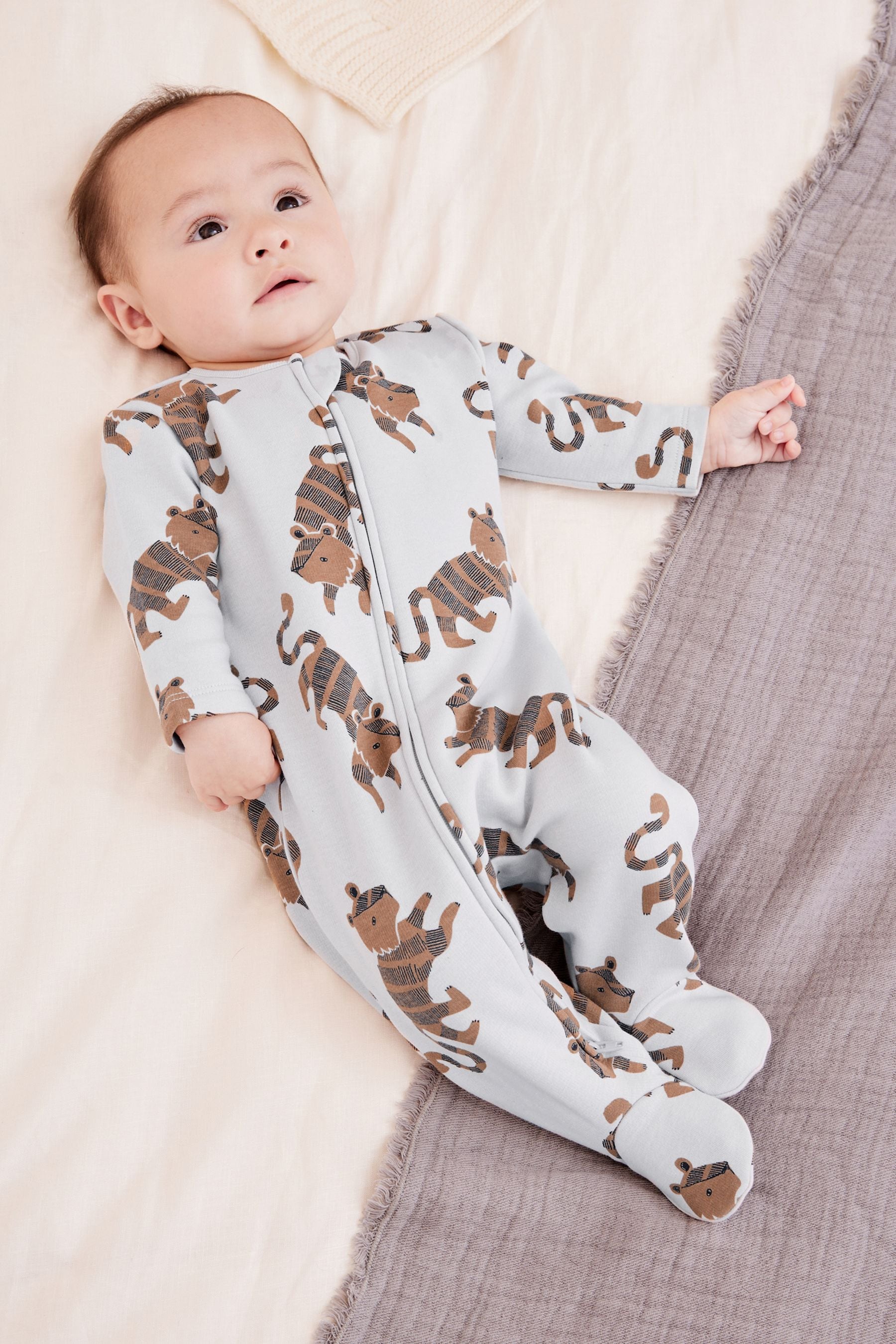 Grey Fleece Lined Baby Sleepsuit