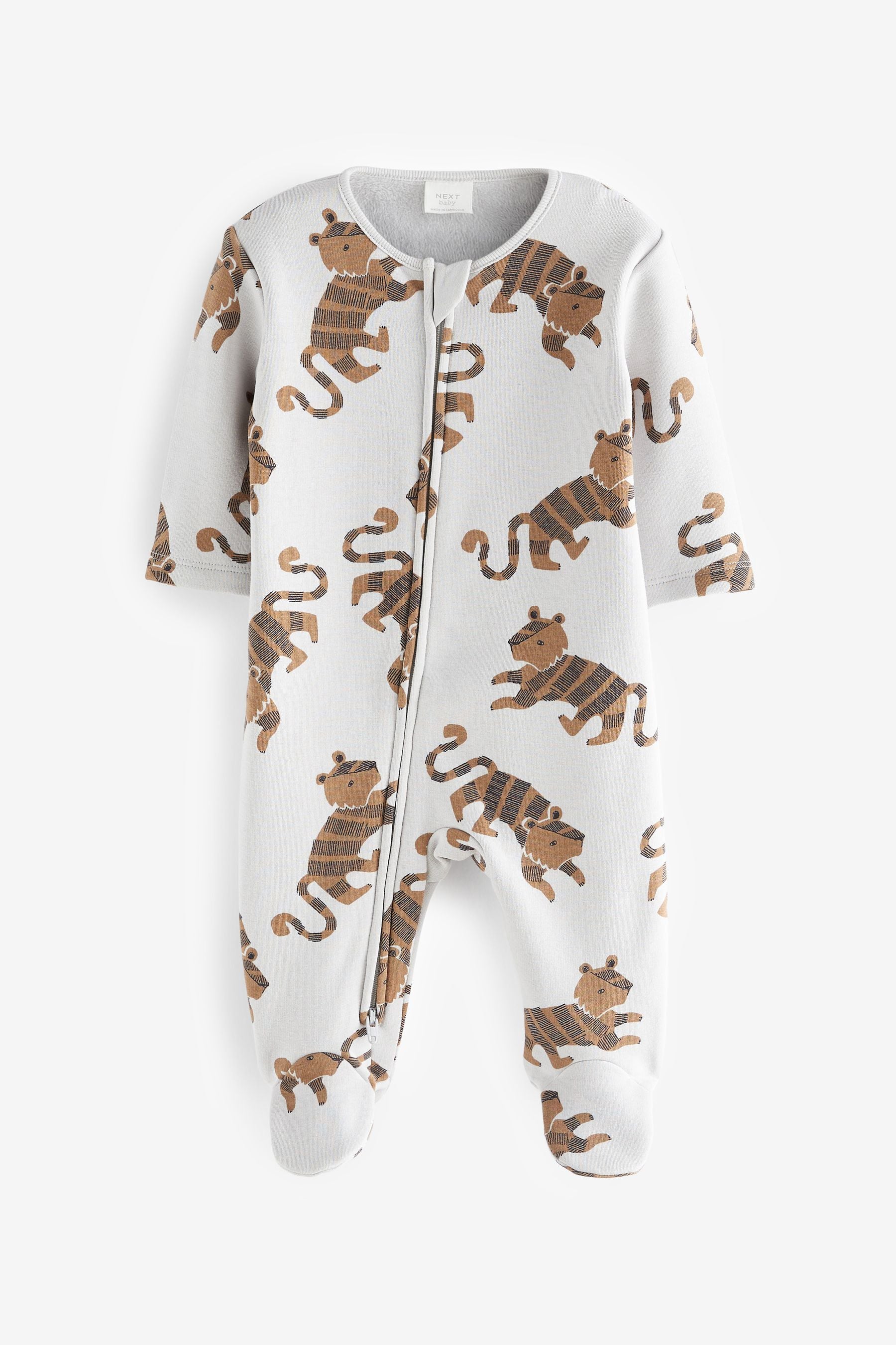 Grey Fleece Lined Baby Sleepsuit