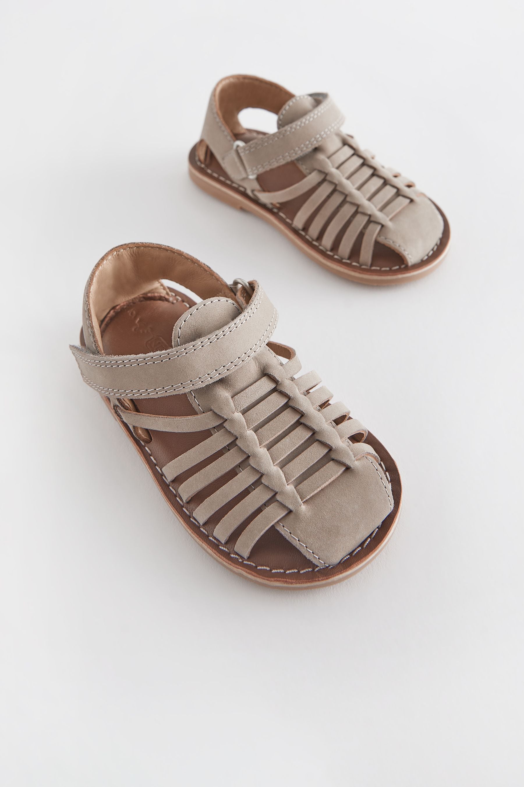 Stone Neutral Leather Closed Toe Sandals