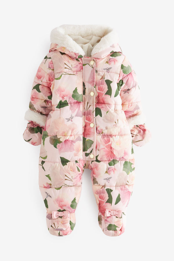 Pink Baker by Ted Baker Shower Resistant Floral Snowsuit With Mittens