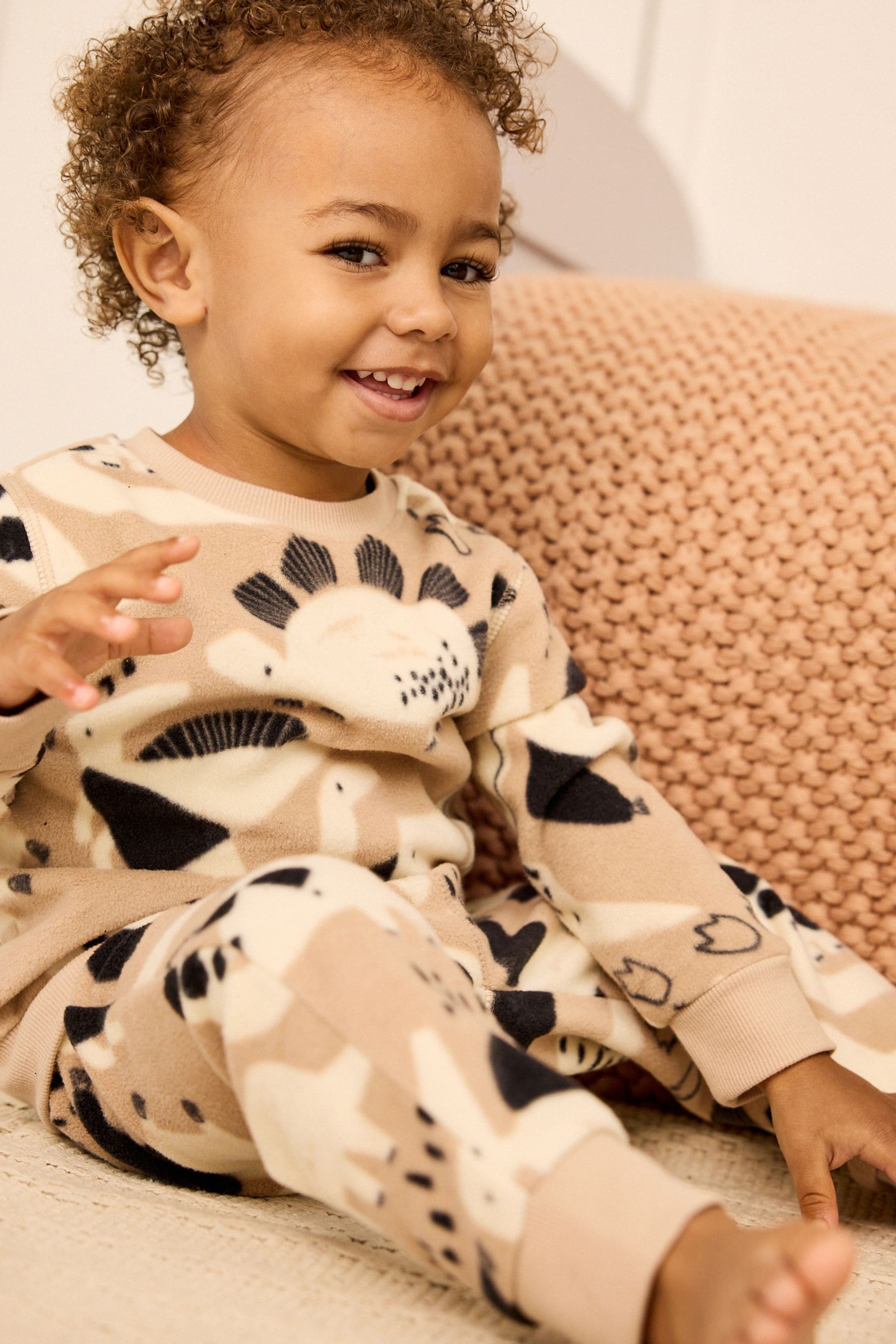 Neutral Dinosaur Soft Touch Fleece with Elastane Pyjamas (9mths-8yrs)