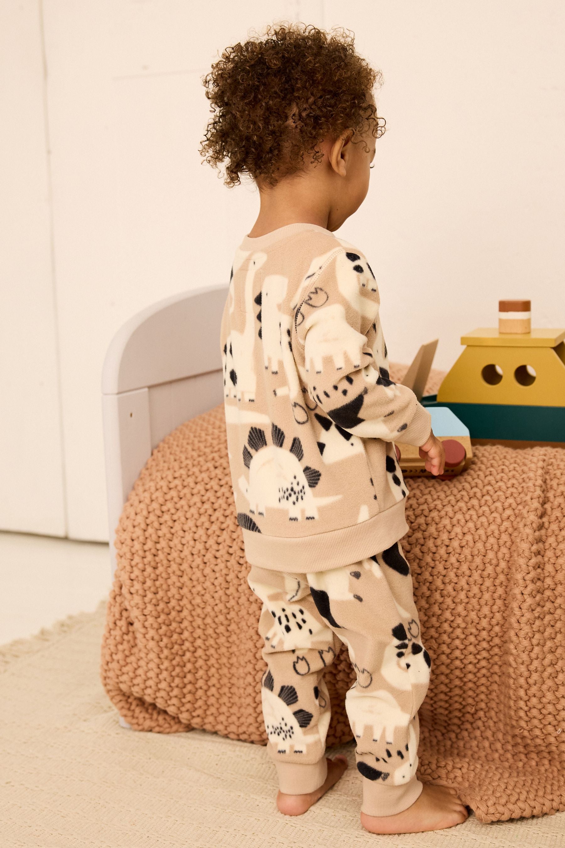 Neutral Dinosaur Soft Touch Fleece with Elastane Pyjamas (9mths-8yrs)