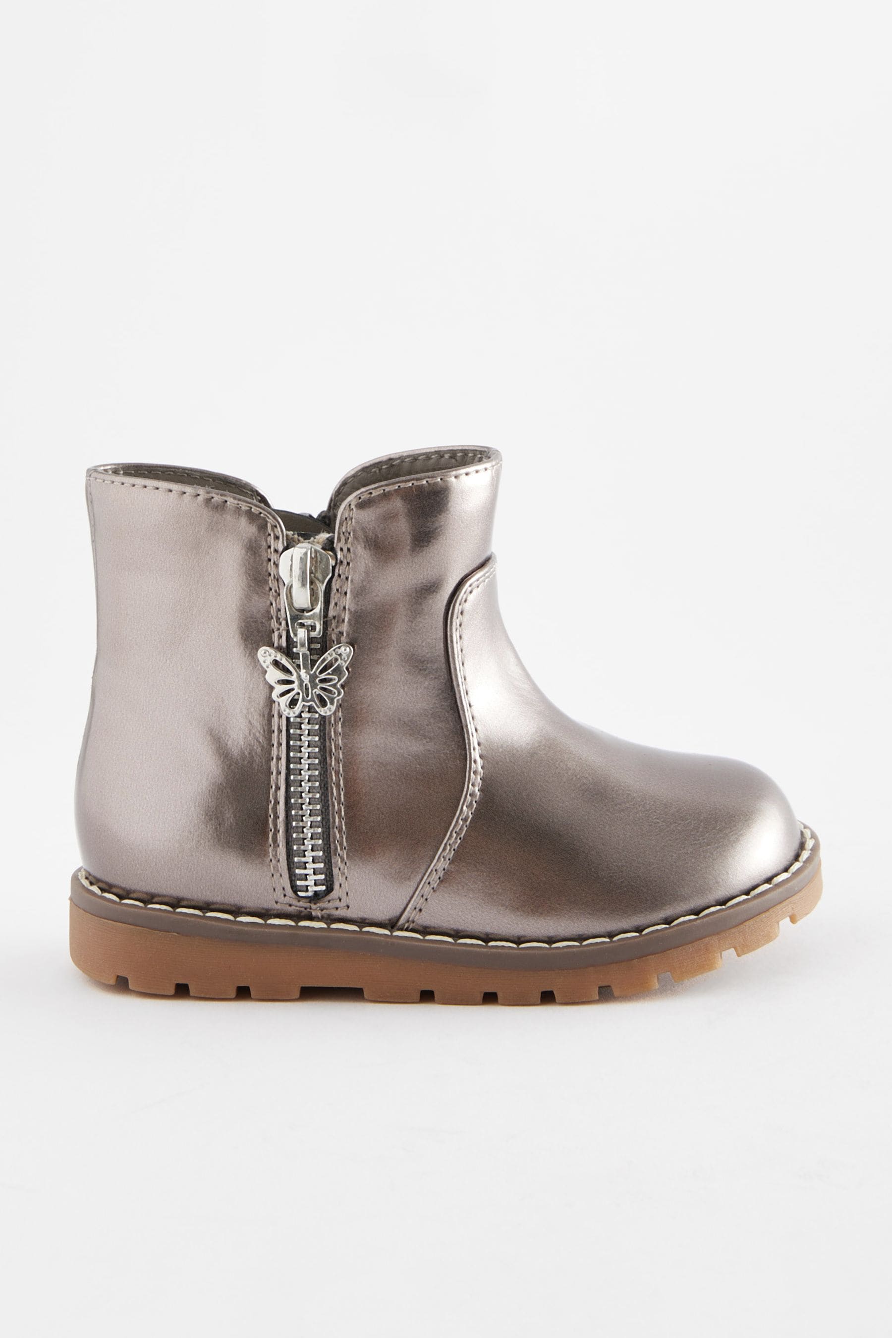 Silver Warm Lined Tassel Detail Zip Boots