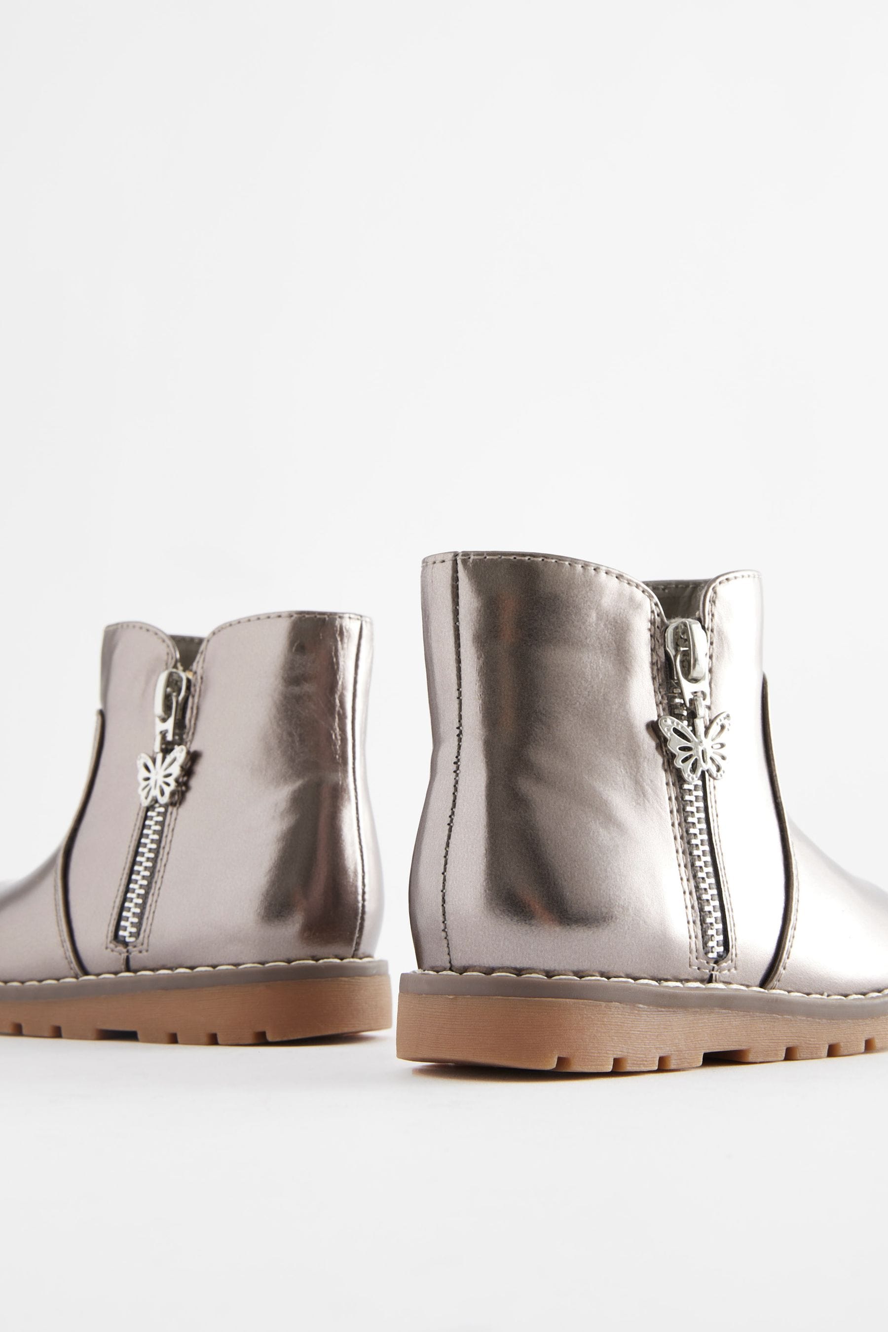 Silver Warm Lined Tassel Detail Zip Boots