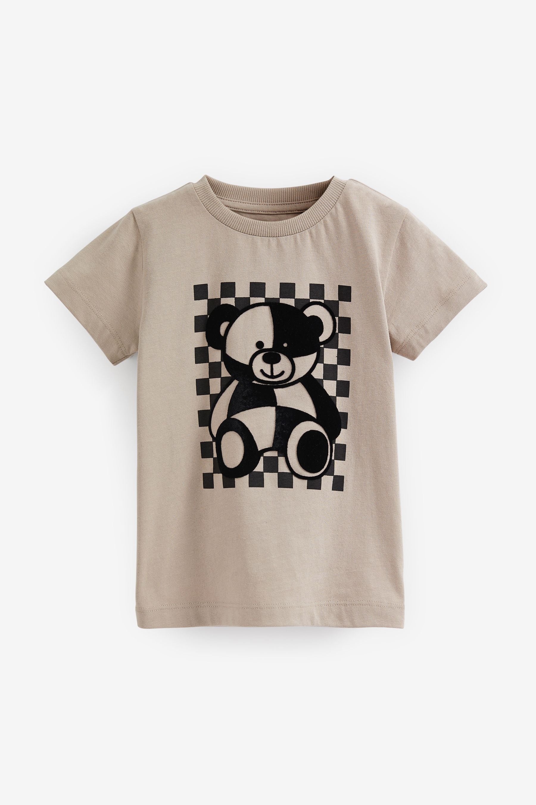 Neutral Cement Checkerboard Bear Short Sleeve Character T-Shirt (3mths-7yrs)