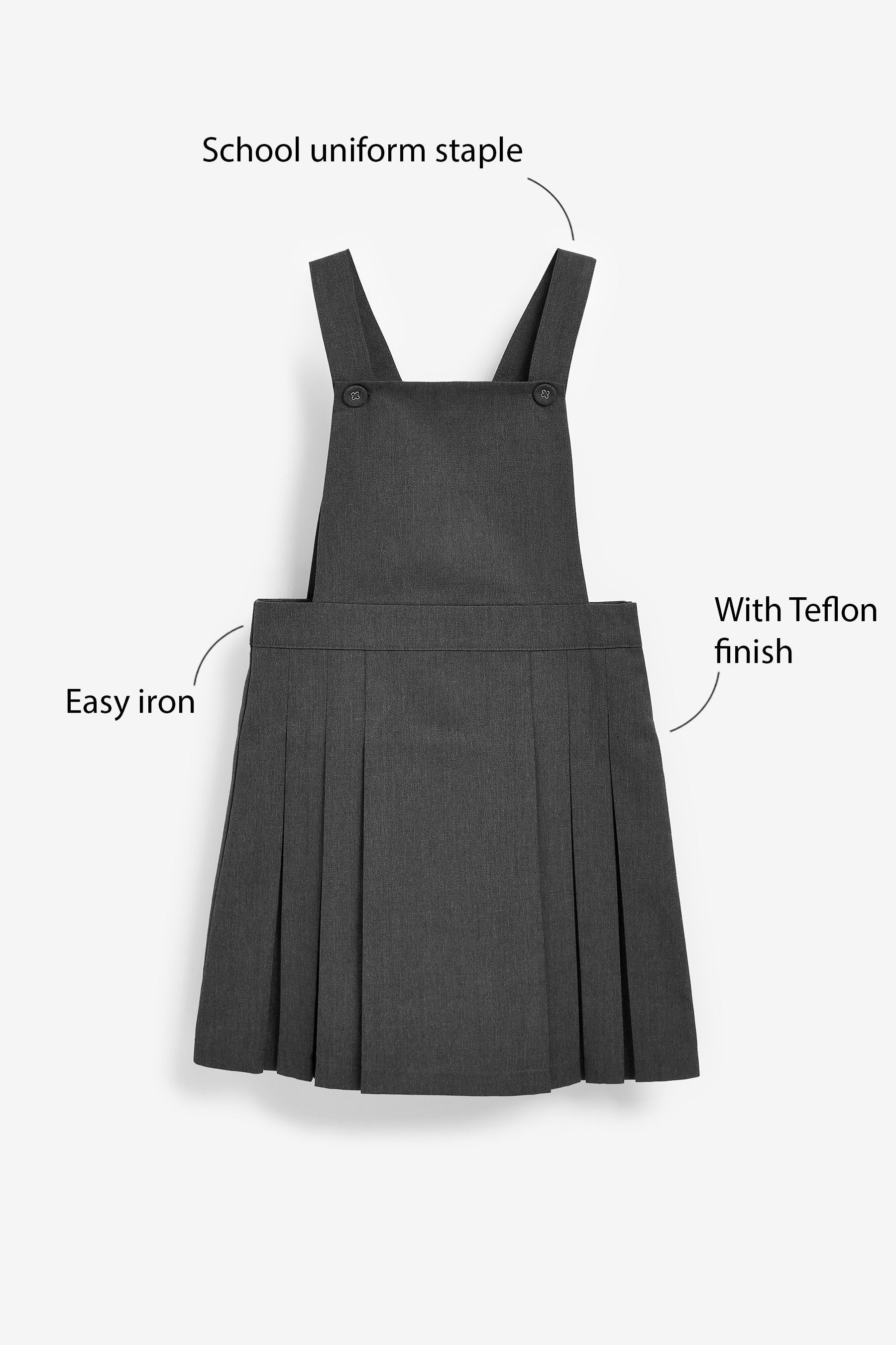 Grey Pleated Tabard Pinafore School Dress (3-14yrs)