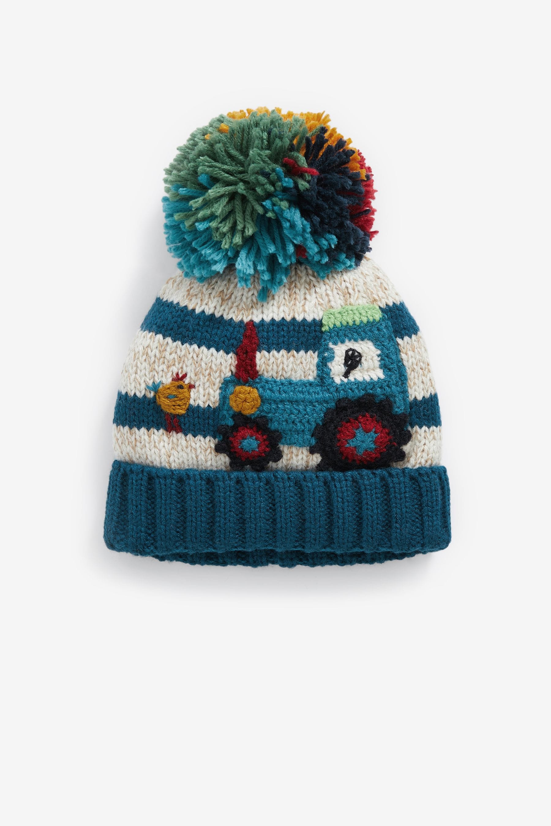 Blue/Ecru Tractor Hat and Mitten Set (3mths-10yrs)