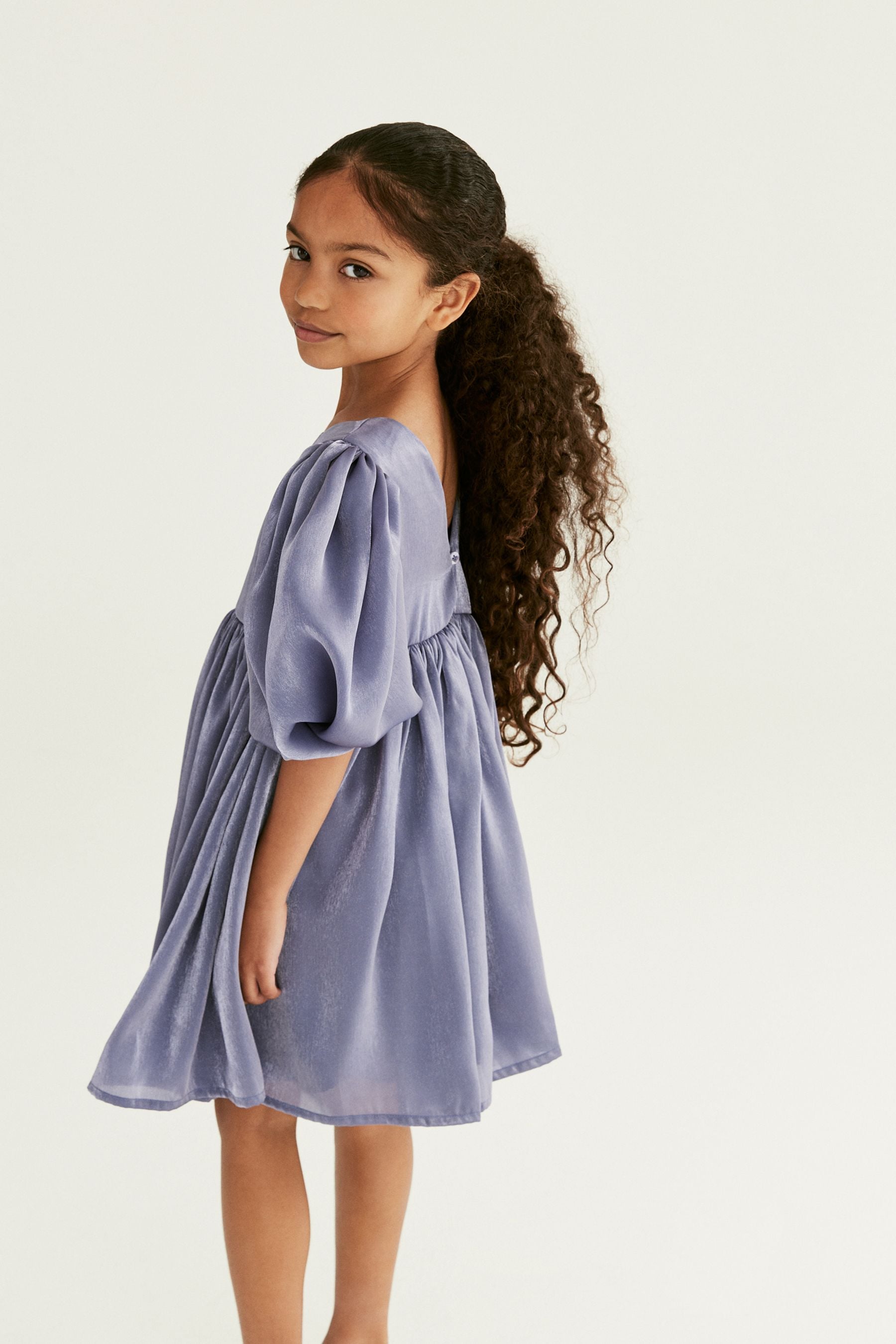 Grey Shimmer Glass Organza Volume Sleeve Party Dress (12mths-10yrs)