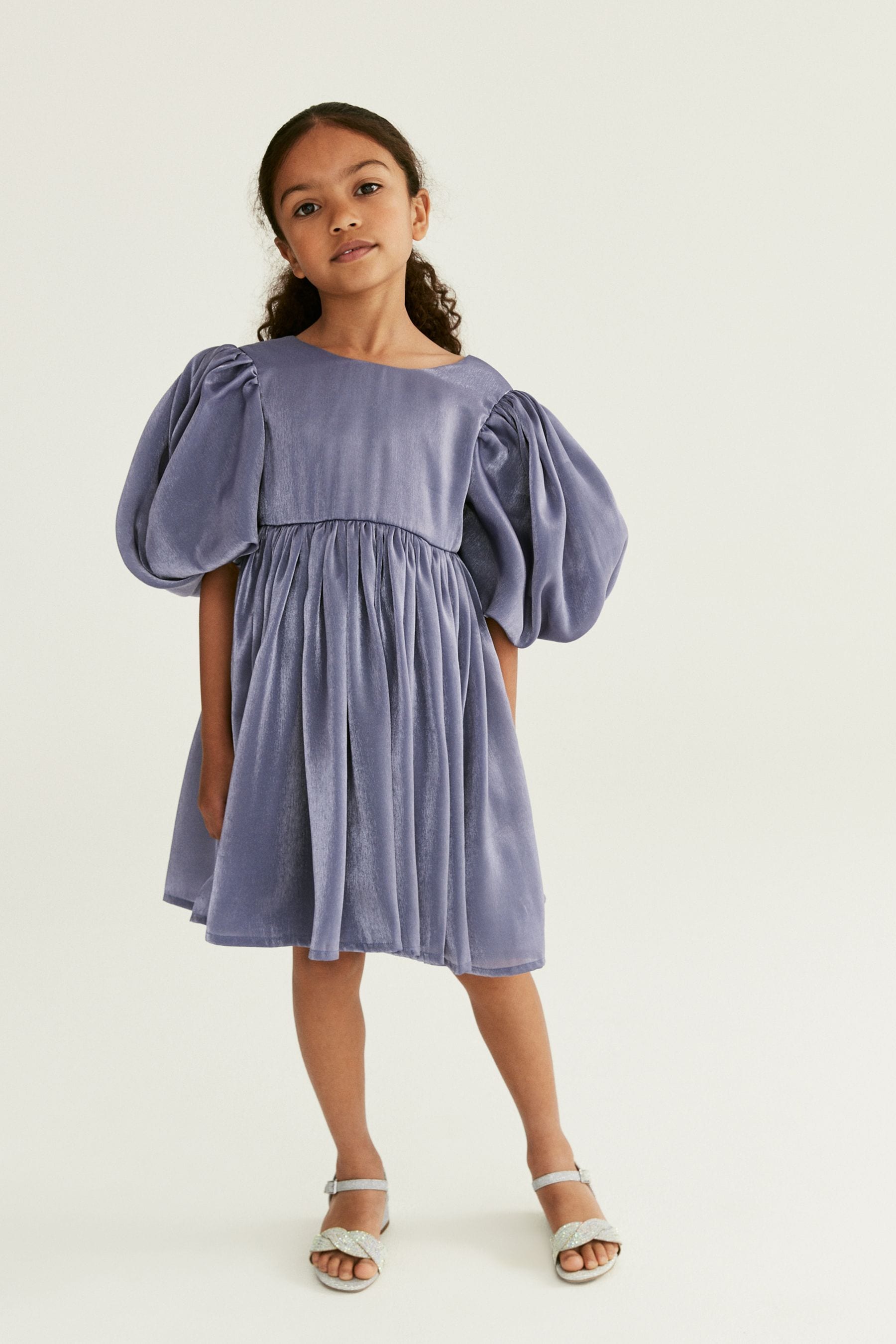 Grey Shimmer Glass Organza Volume Sleeve Party Dress (12mths-10yrs)