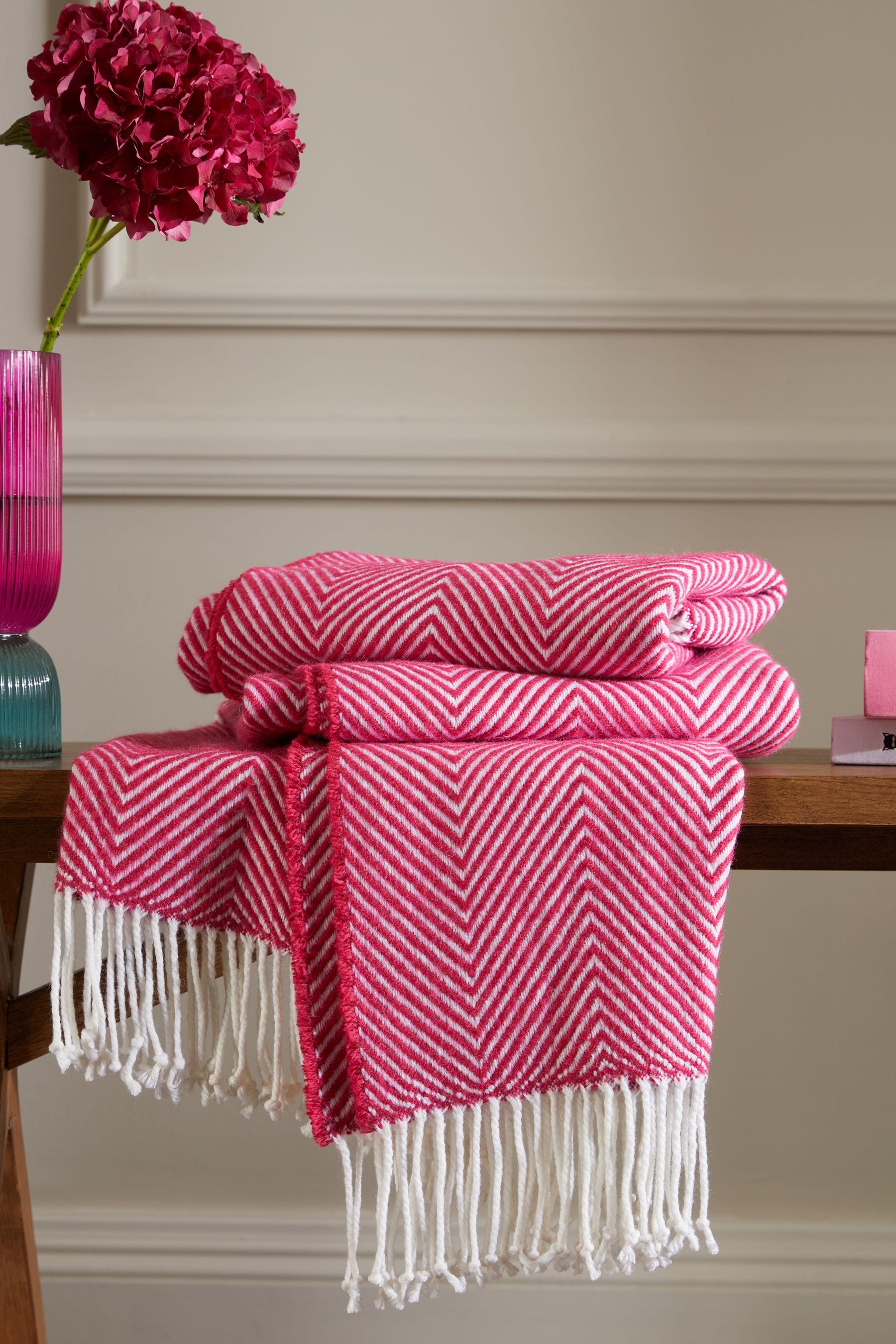 Fuchsia Pink Herringbone Throw