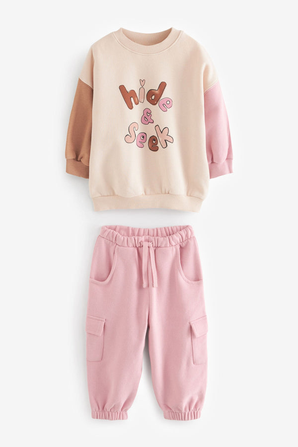 Pink Crew Sweatshirt & Cargo Joggers Set (3mths-7yrs)