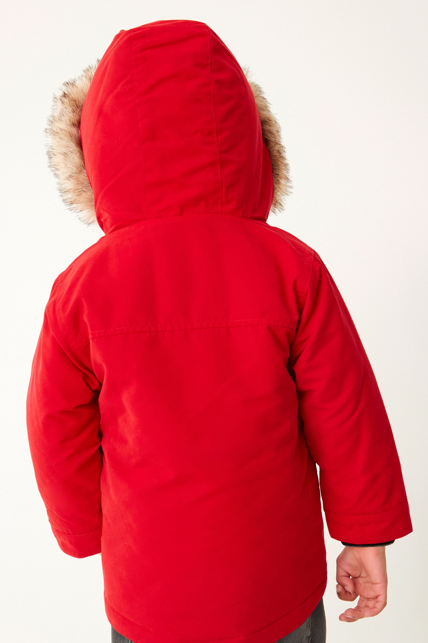 Red Shower Resistant Faux Fur Parka Coat (3mths-7yrs)