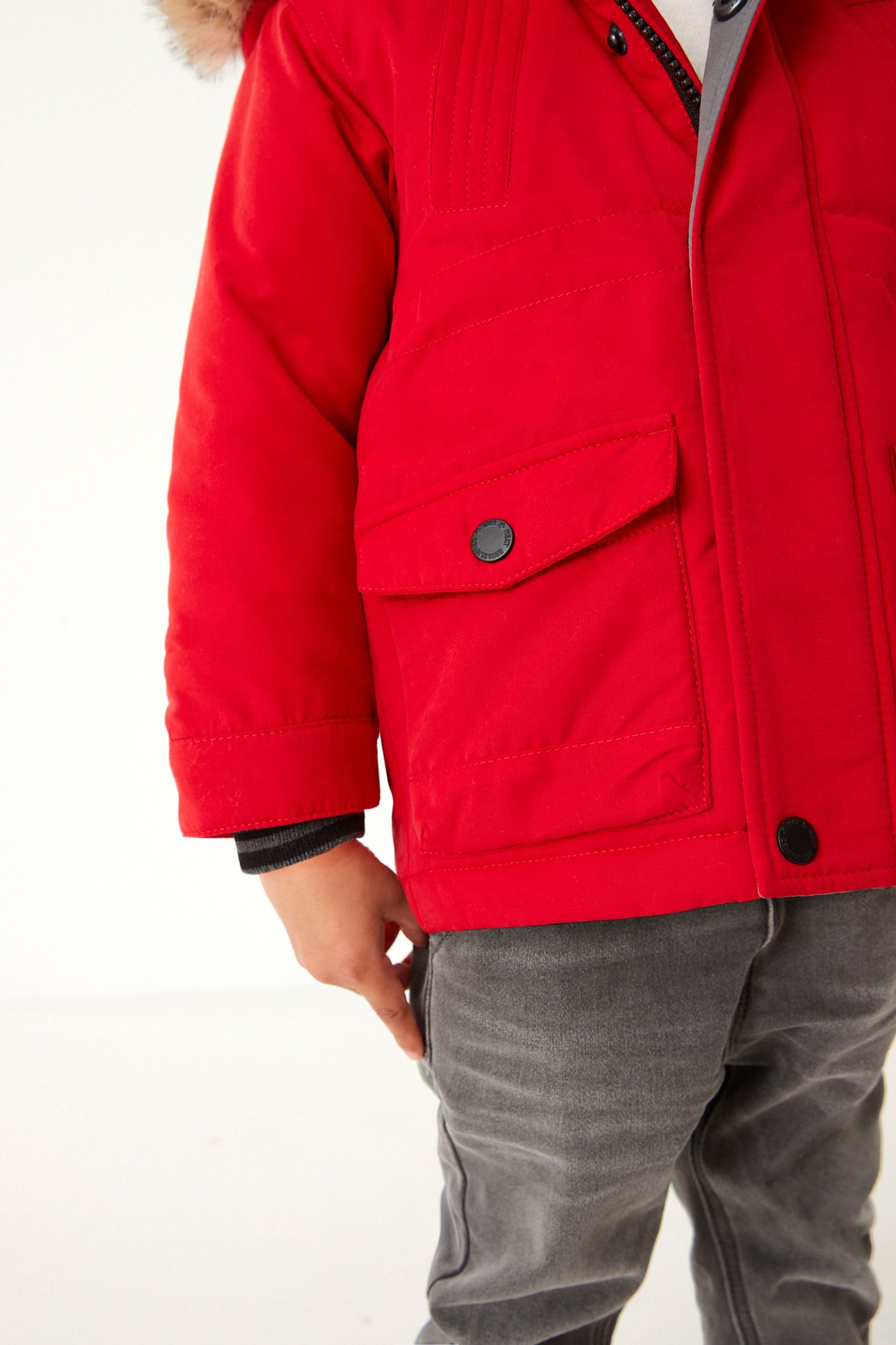 Red Shower Resistant Faux Fur Parka Coat (3mths-7yrs)