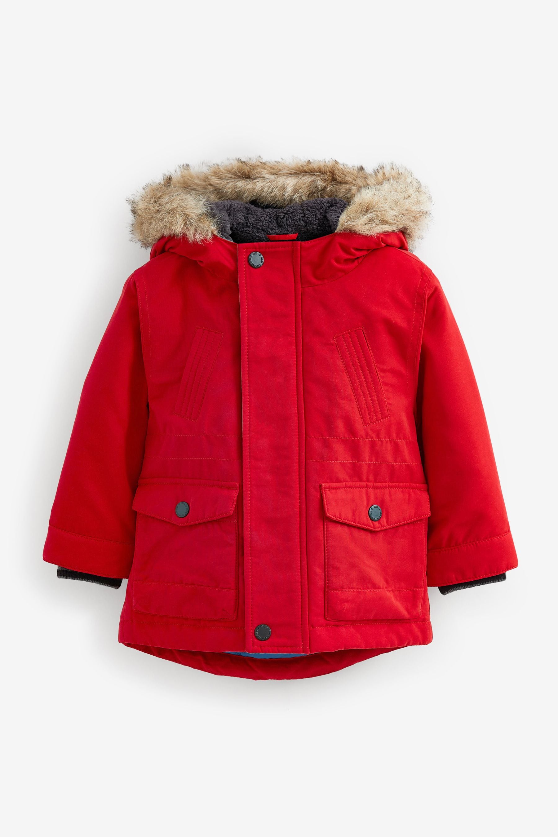 Red Shower Resistant Faux Fur Parka Coat (3mths-7yrs)