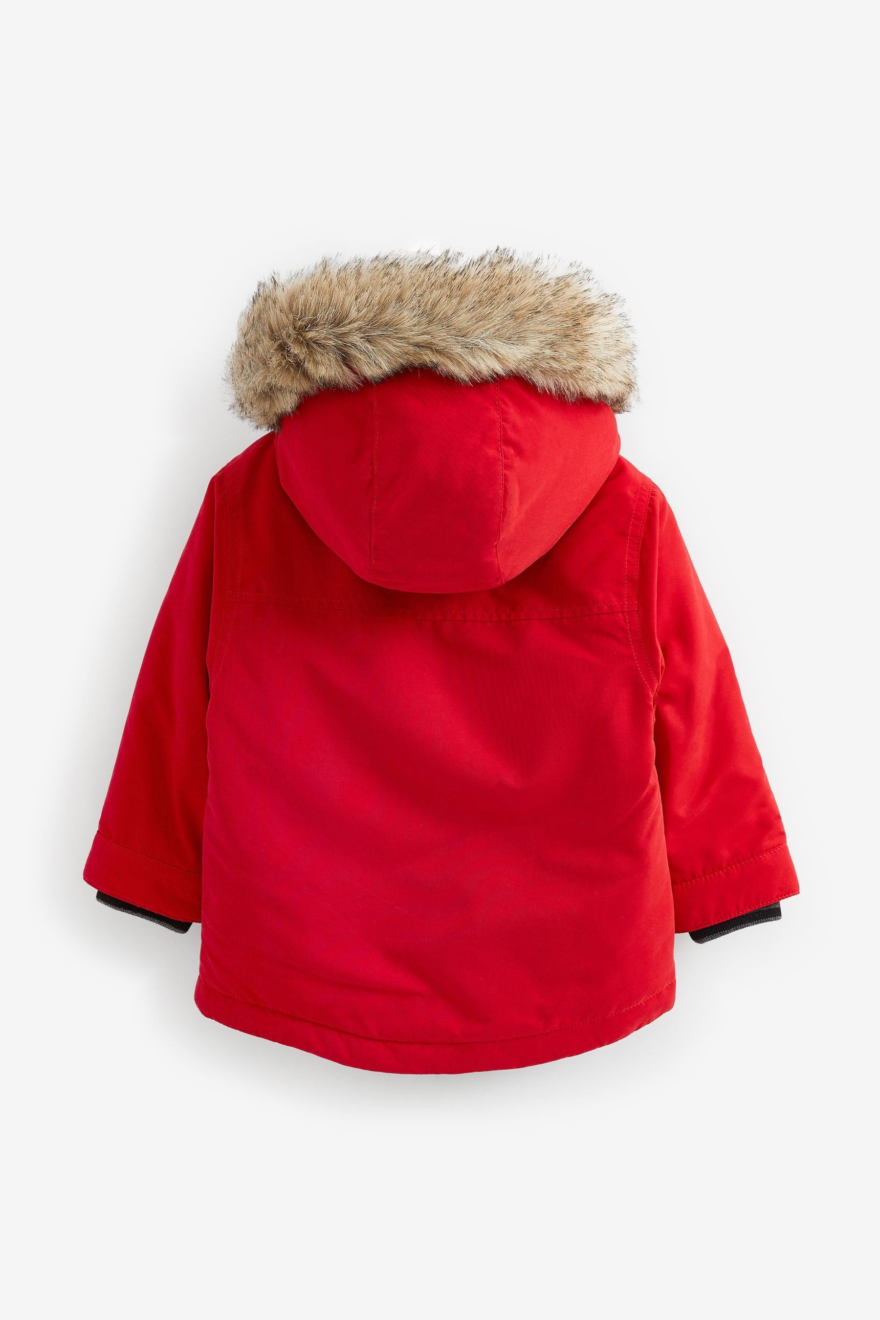 Red Shower Resistant Faux Fur Parka Coat (3mths-7yrs)