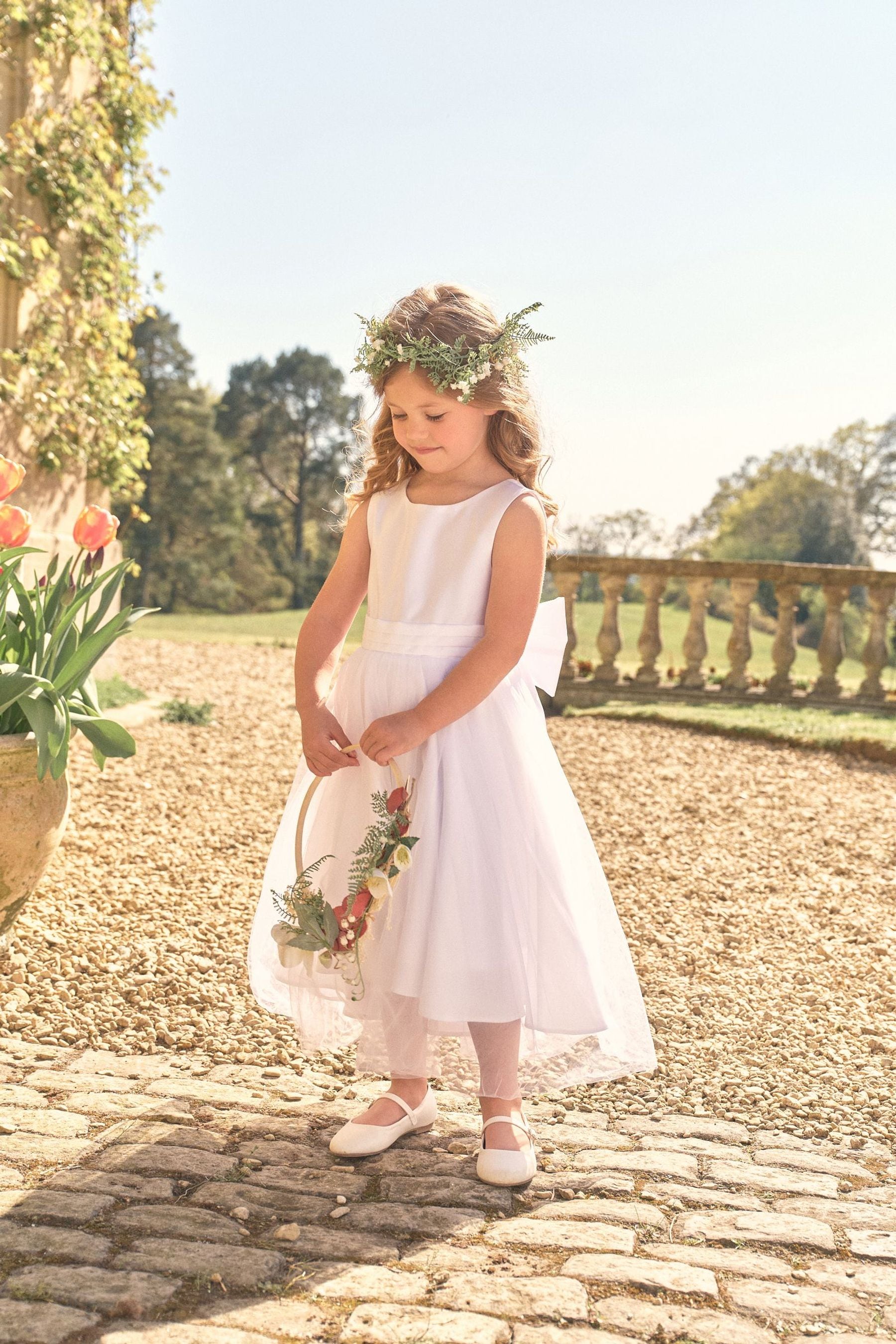 Ecru White Flower Girl Bow Dress (3mths-16yrs)