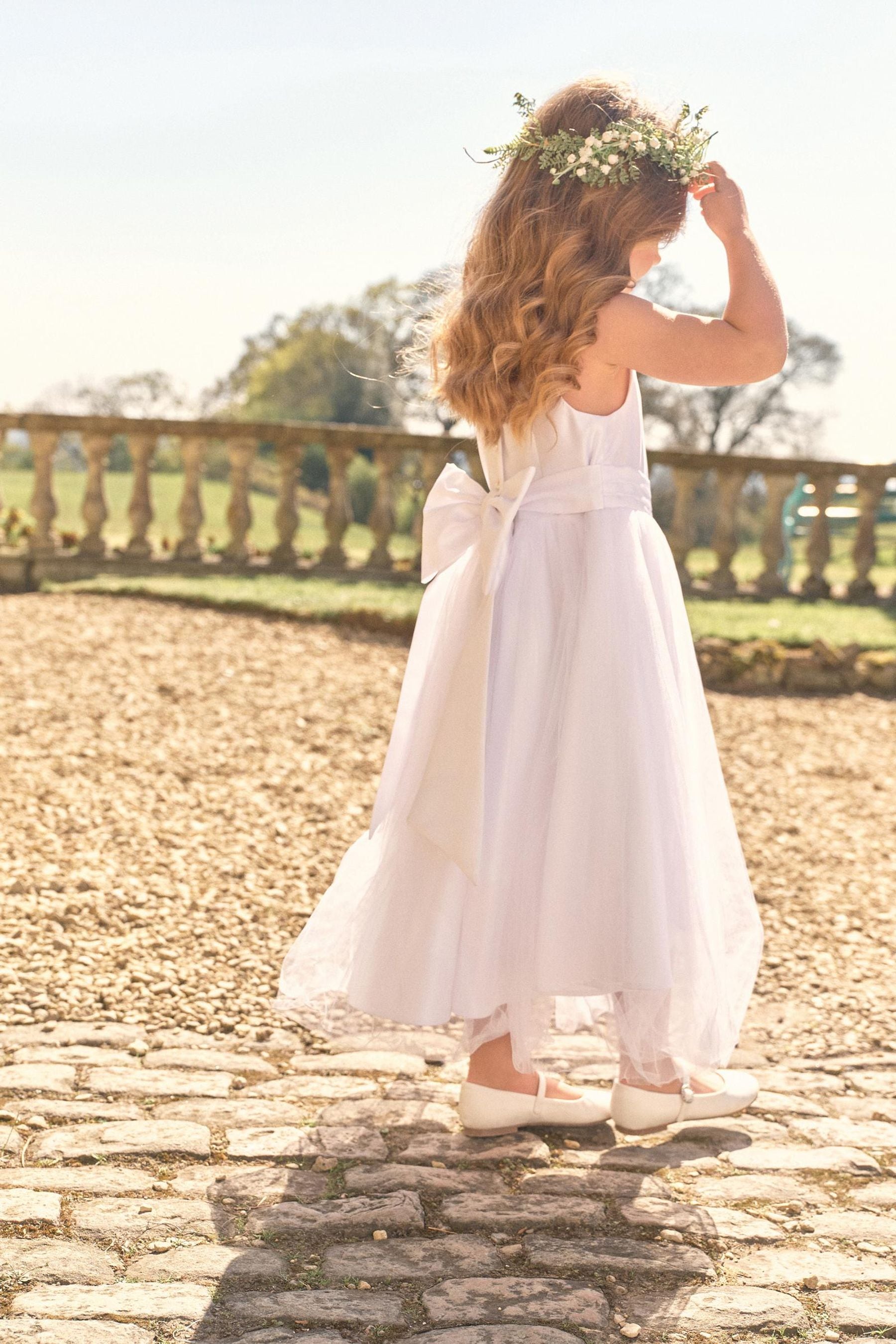 Ecru White Flower Girl Bow Dress (3mths-16yrs)