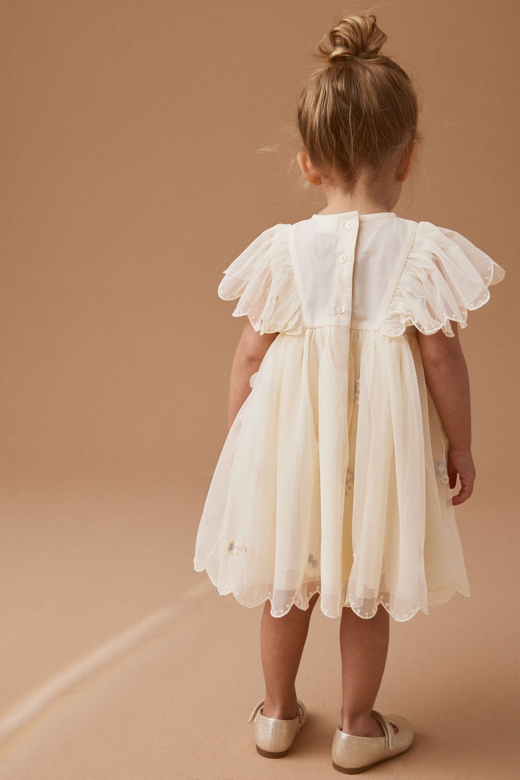 Cream Embroidered Mesh Party Dress (3mths-7yrs)