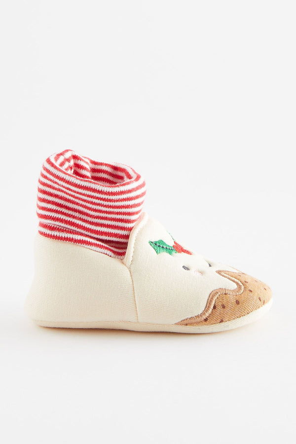 Red and Brown Christmas Pudding Baby Bootie (0-18mths)