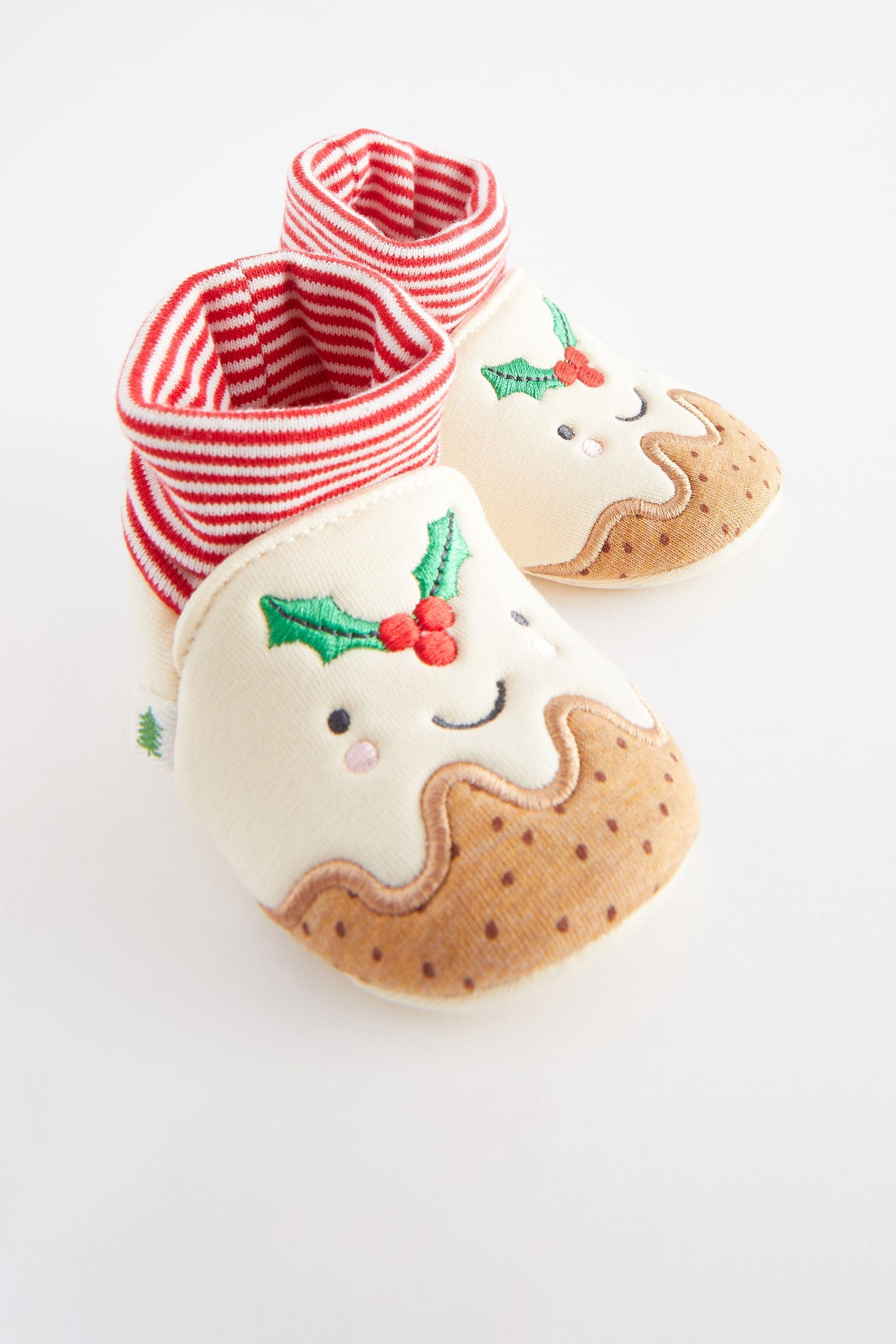 Red and Brown Christmas Pudding Baby Bootie (0-18mths)