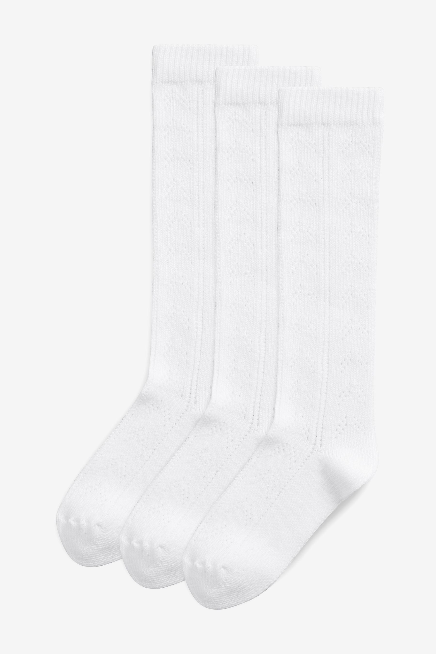 White 3 Pack Cotton Rich Pointelle Knee High School Socks