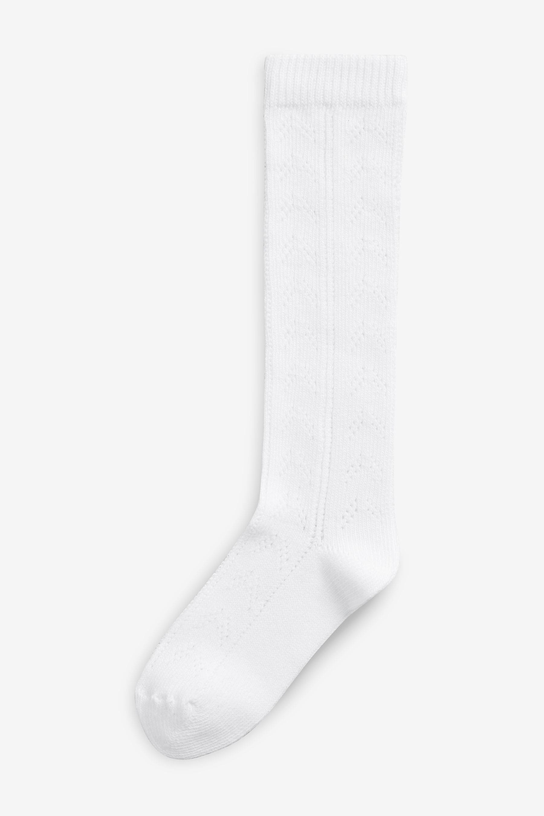 White 3 Pack Cotton Rich Pointelle Knee High School Socks