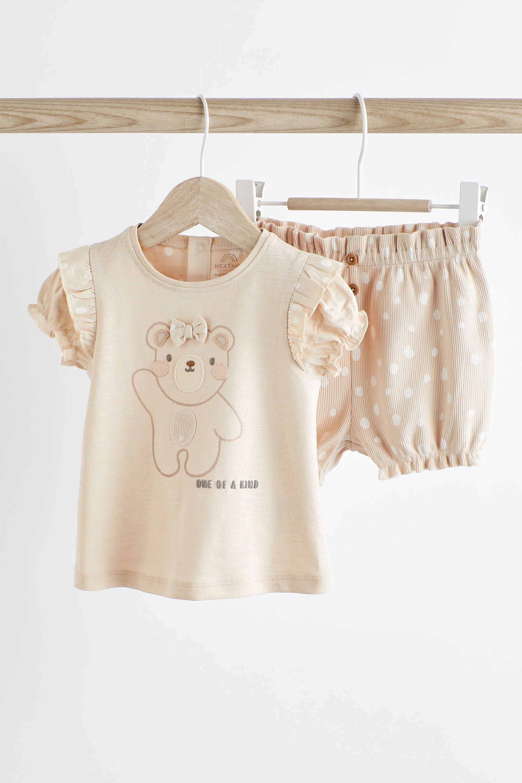 Cream Bear Baby Top and Shorts 2 Piece Set