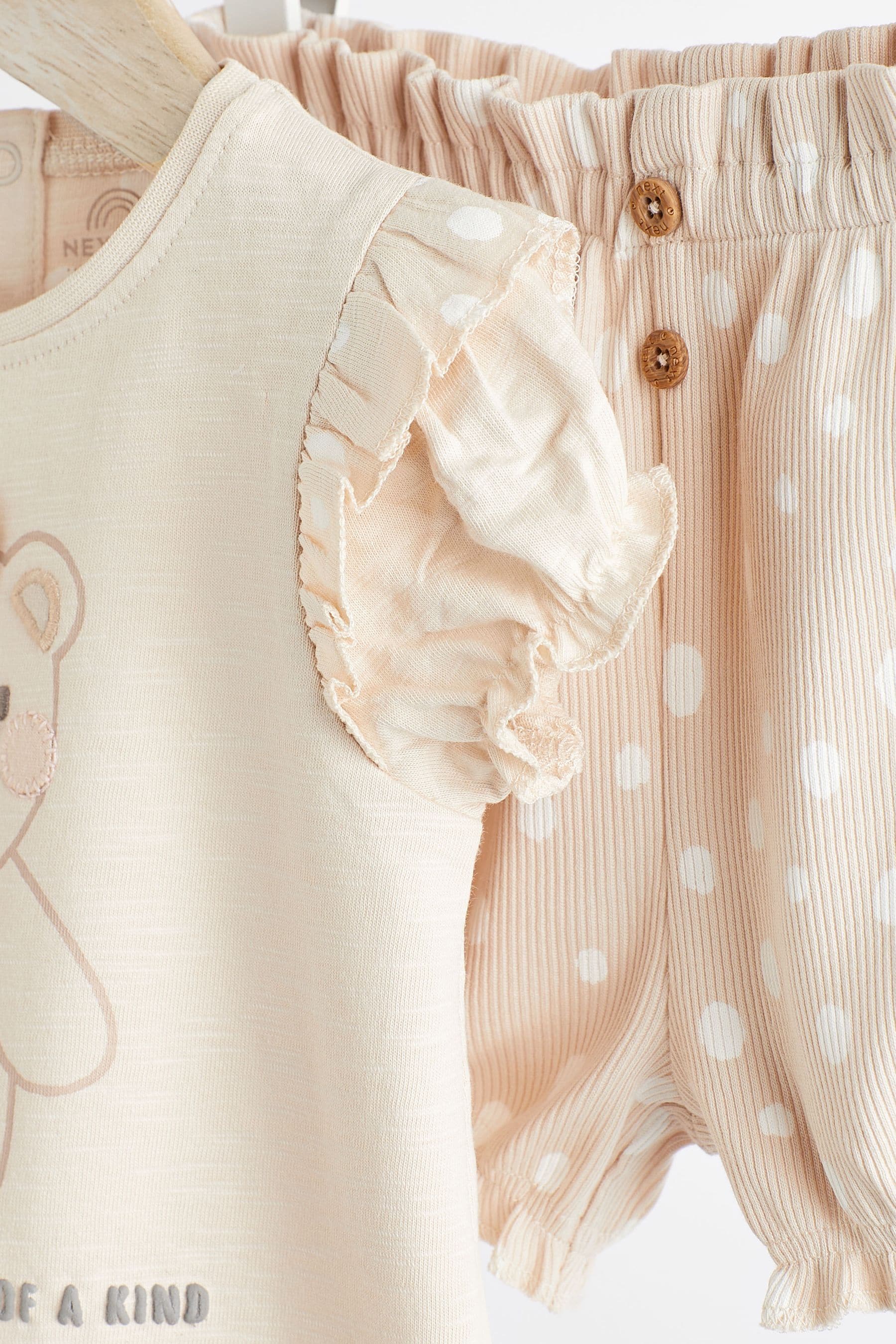 Cream Bear Baby Top and Shorts 2 Piece Set