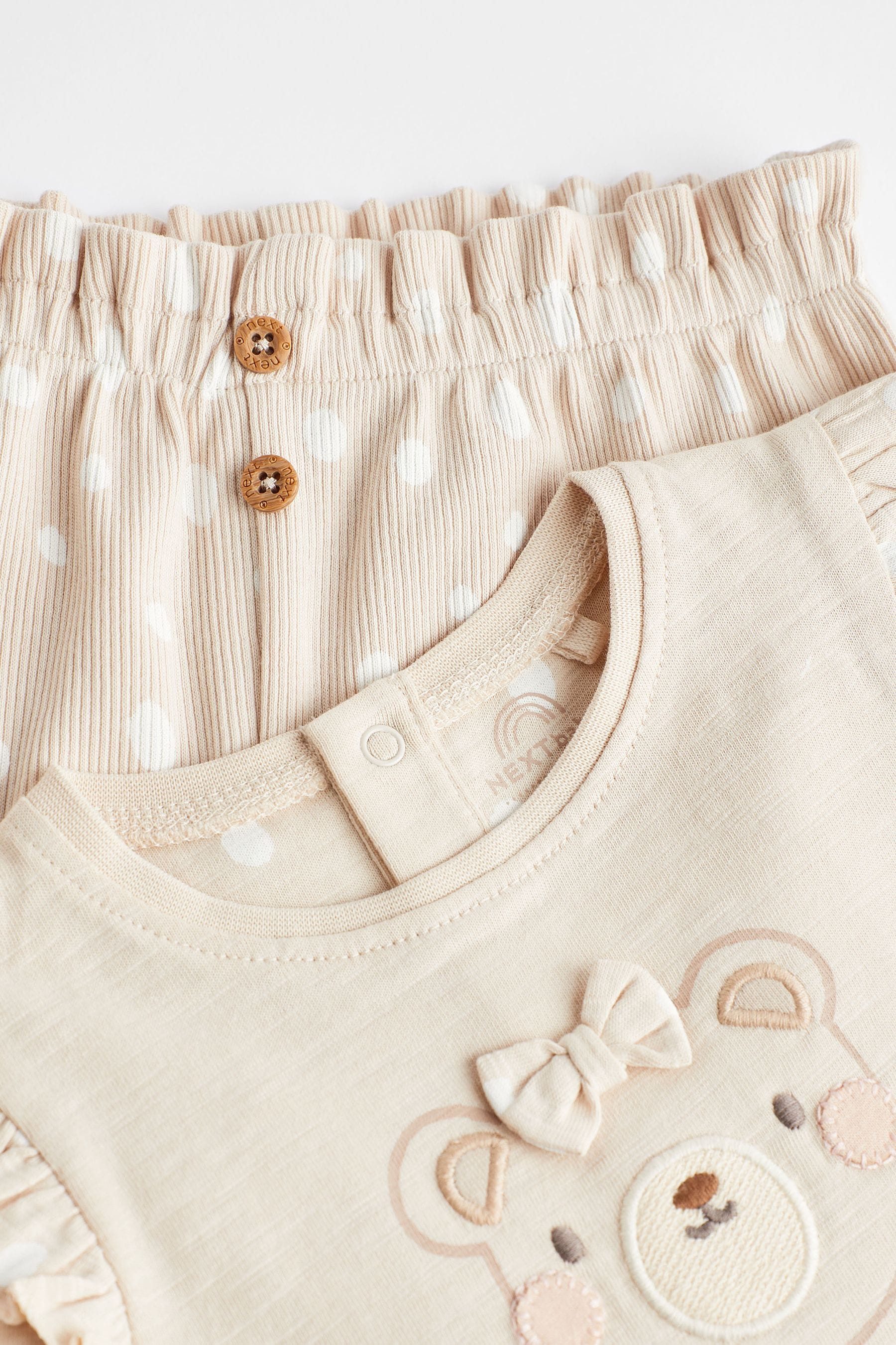 Cream Bear Baby Top and Shorts 2 Piece Set